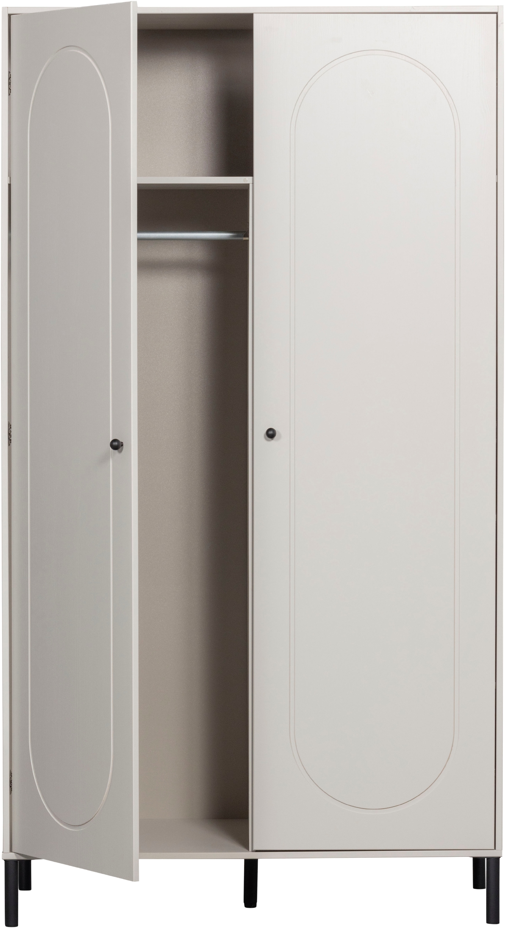 WOOOD Garderobenschrank »Xina mit geschliffener Oberfläche und HDF-Rückwand (2-türig)« FSC® Massivkiefer, 15 cm Standfuß, Hänge- und Legbereich