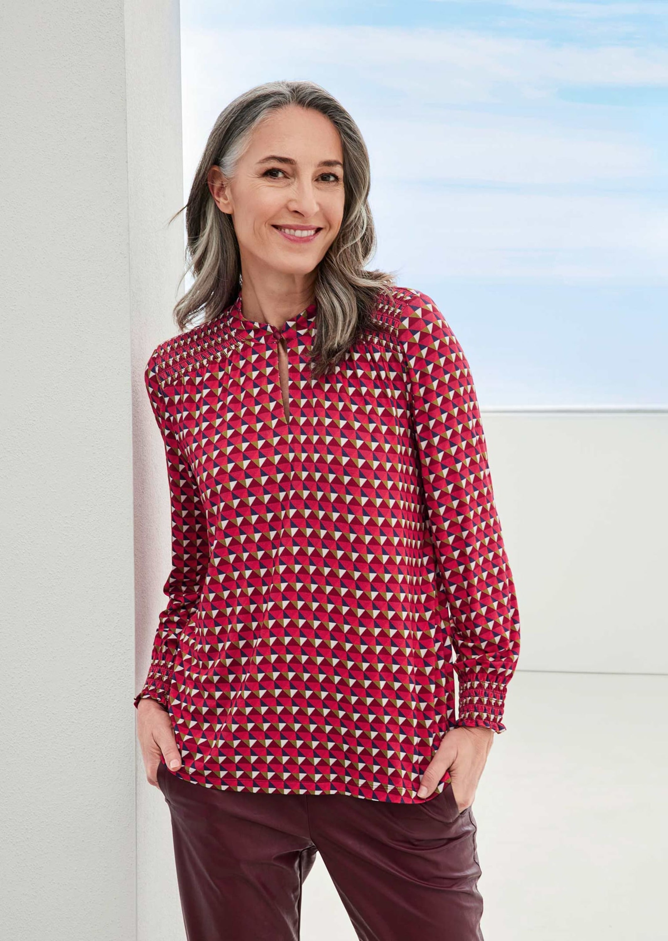 GOLDNER Langarmbluse »Jerseybluse mit modischen Smok-Details«