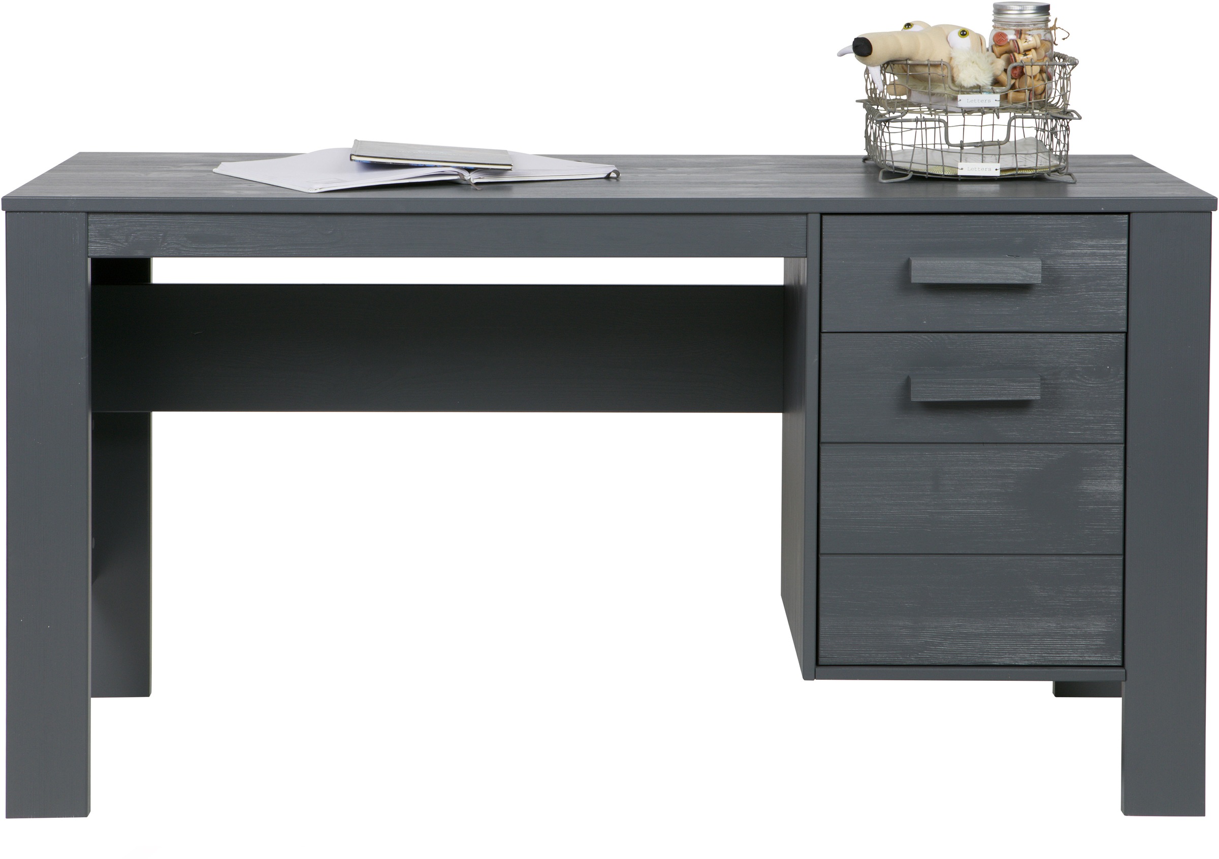 WOOOD Schreibtisch »Julius FSC®-Kiefernholz, gebürstet, mit zwei Schubladen 141x59x74 cm« Gebürstete Oberfläche, sichtbare Maserung, wasserbasiert lackiert