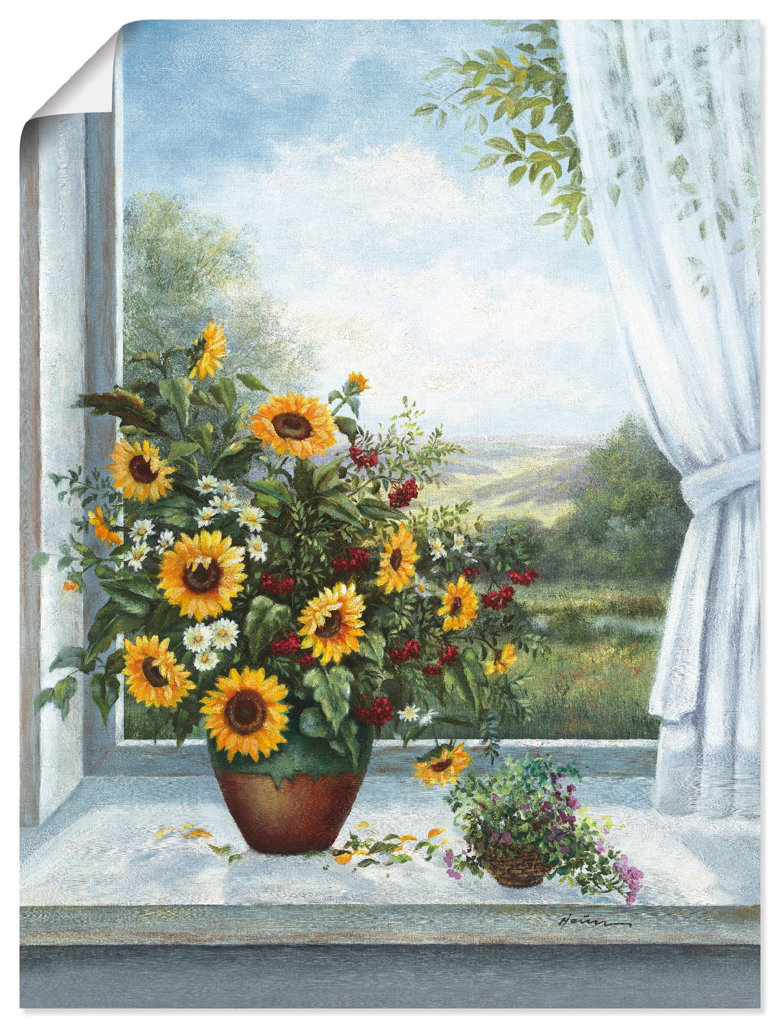 Artland Wandbild Alubild, (1 Arrangements, Fenster«, BAUR oder am Größen in | Wandaufkleber versch. St.), »Sonnenblumen Poster als bestellen Leinwandbild