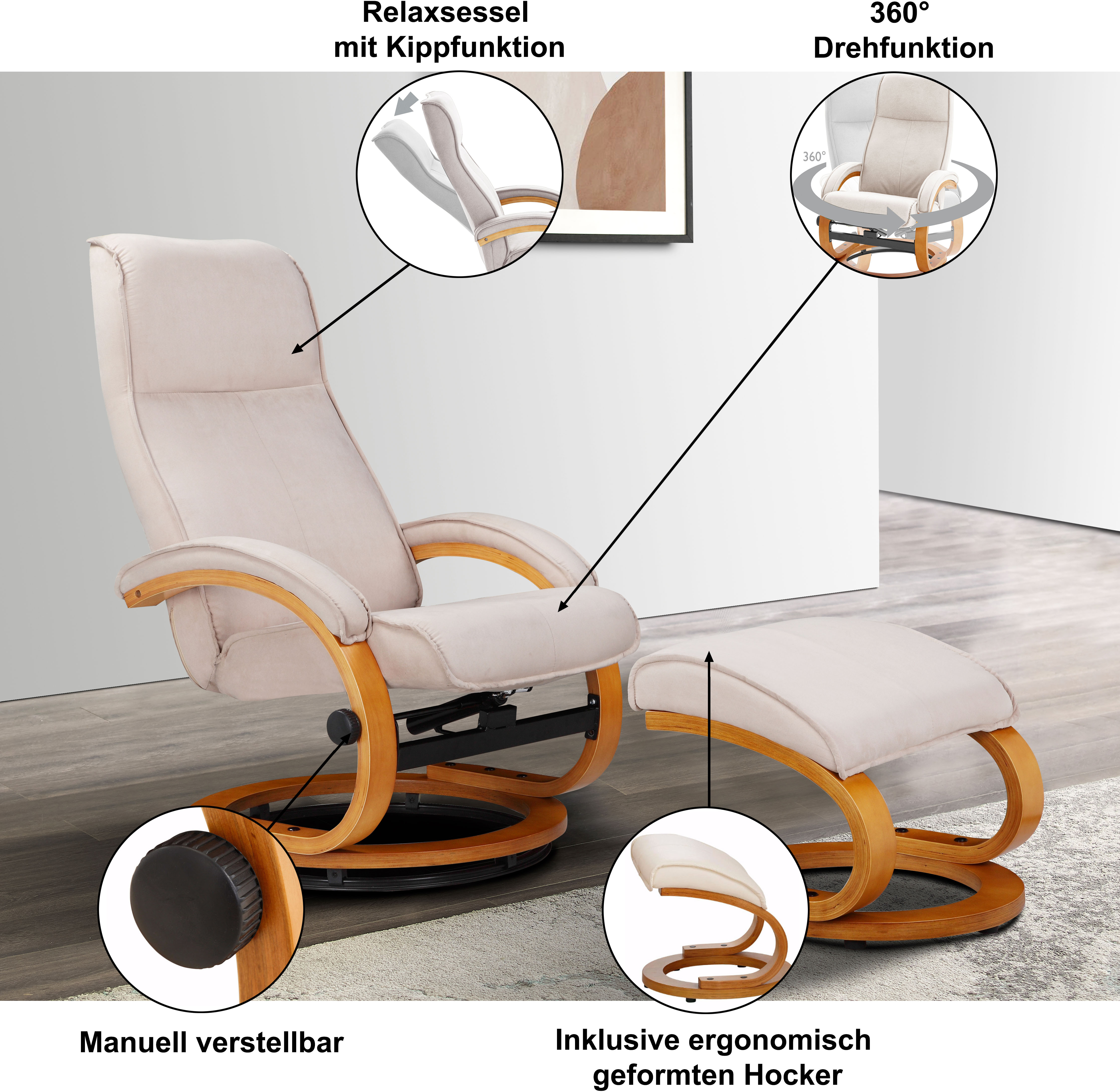 Thumbnail - Home affaire Relaxsessel "Paris, mit Hocker - OTTO. Verlässliche Qualität." bestehend aus Sessel und Hocker, 2 Stk. tlg....