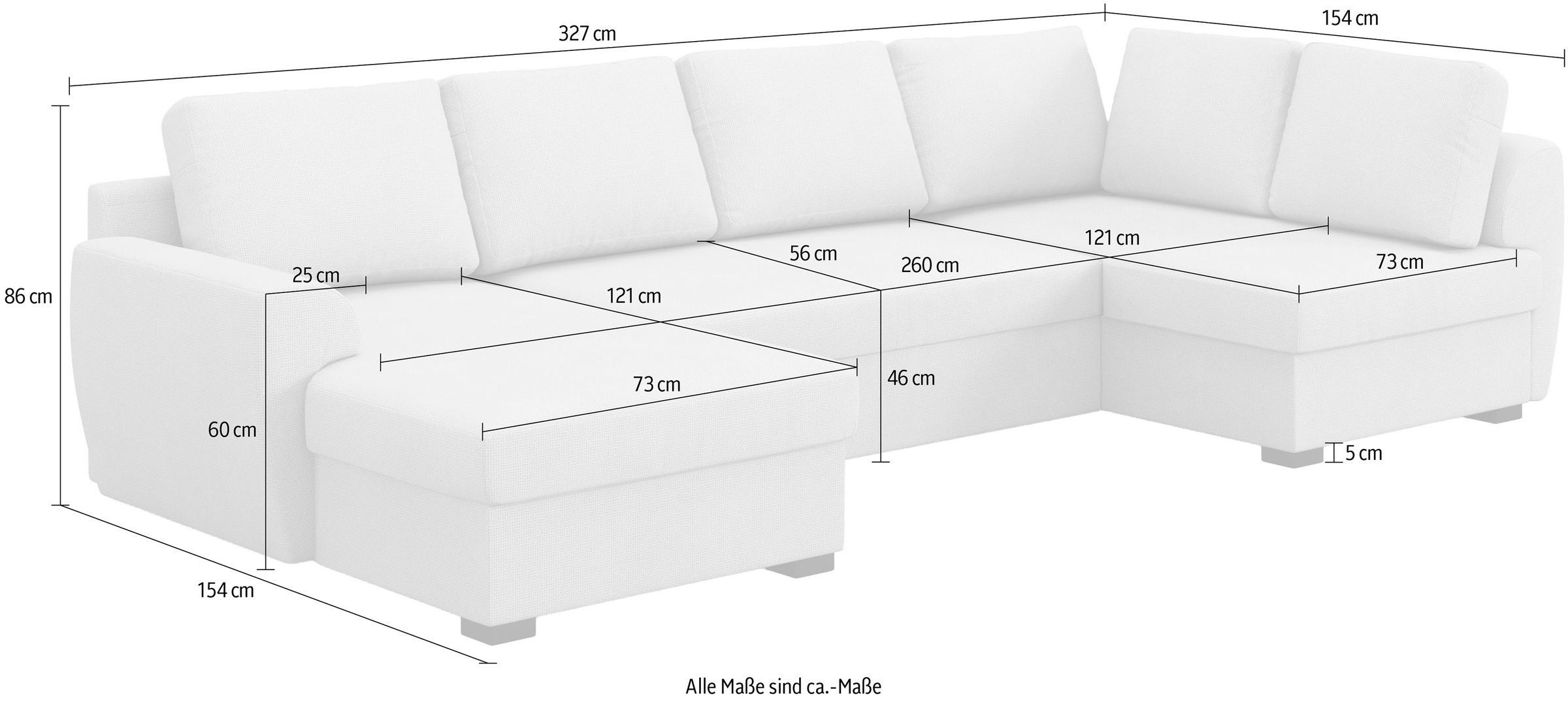 COTTA Wohnlandschaft »Drift U-Form Recamiere, Breite 327 cm« optional auch mit Schlaffunktion, Wellenunterfederung