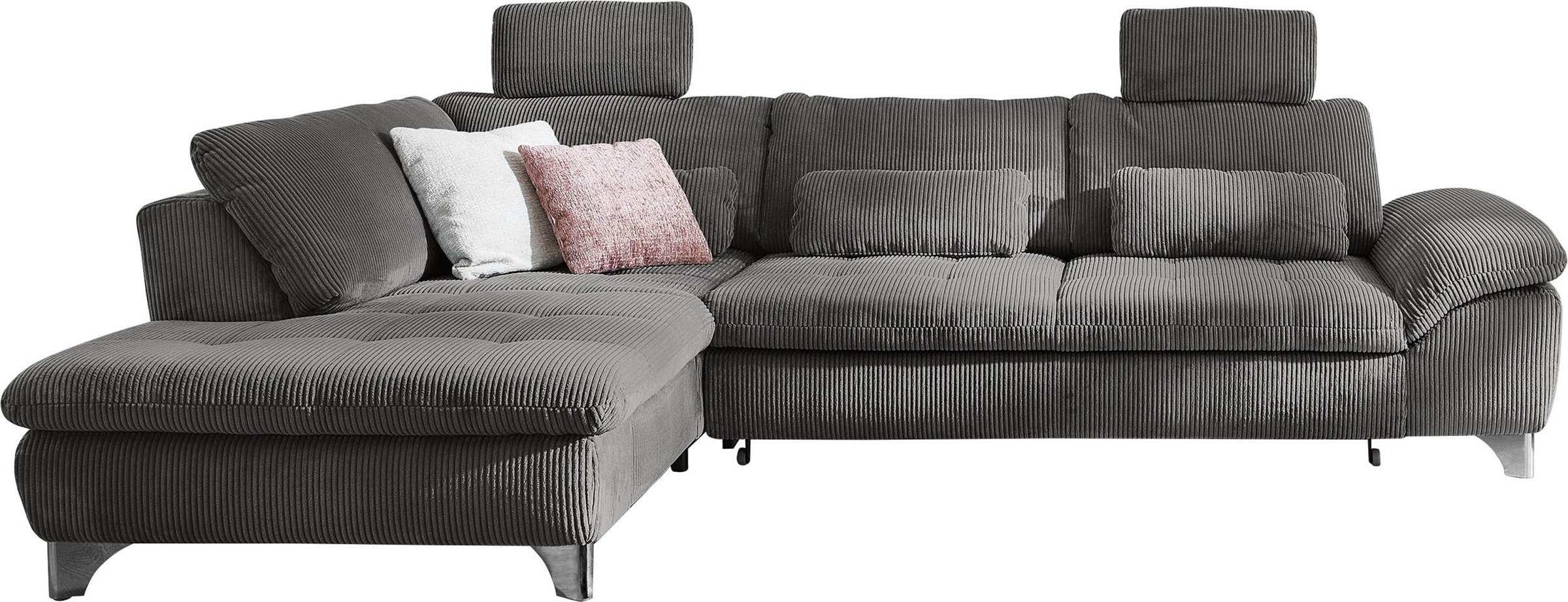 Die PlanBar Ecksofa »MP-IN14007 L-Form«, wahlweise mit Bettfunktion und verstellbaren Kopfstützen, in Cord