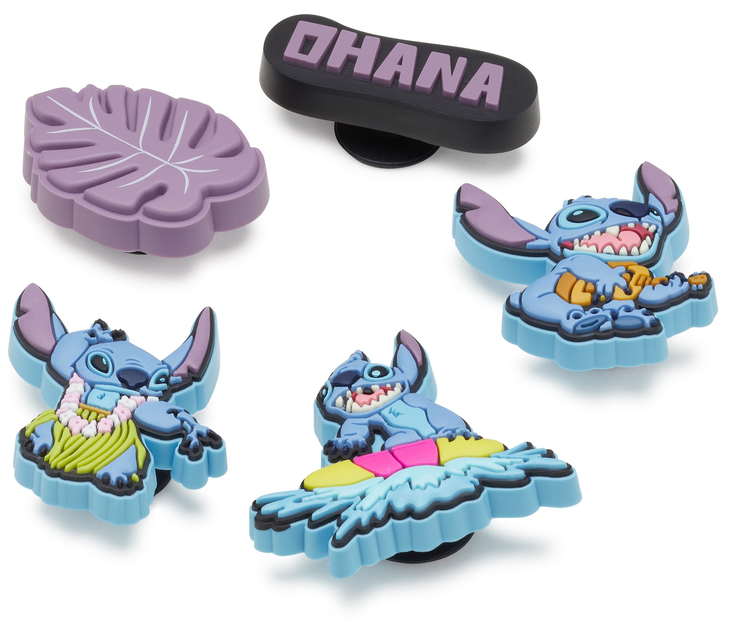 Schuhanstecker CROCS "Jibbitz™ Stitch Tropical", Jungen, grau (grau lila), PVC, Schuhzubehör Schuhanstecker, Charm, Anstecker, Schuh-Anstecker von Lilo und Stich 2