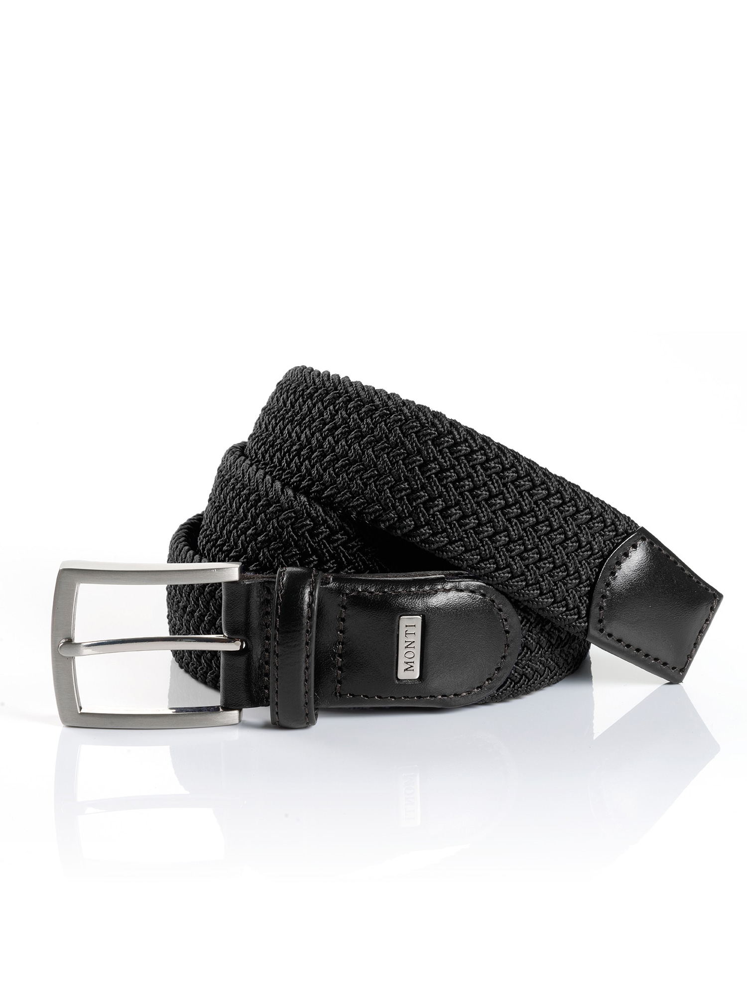 Flechtgürtel MONTI "HAMBURG", Herren, Gr. 85, schwarz (schwarz uni), Materialmix, Flechtoptik, Gürtel, 3,5 cm breit, Elastischer Flechtgürtel, Casual-Business-Sportiv