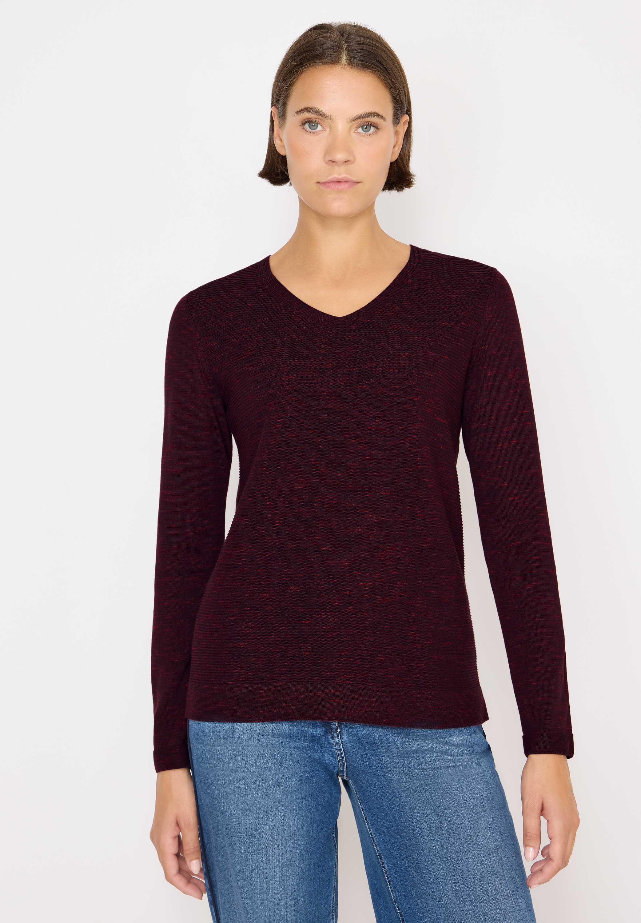 CECIL Damen Strickpullovereggplant rot heather melange, Gr. XS, unifarben, Web, 60% Baumwolle, 40% Polyester, Pullover, im Melange Look