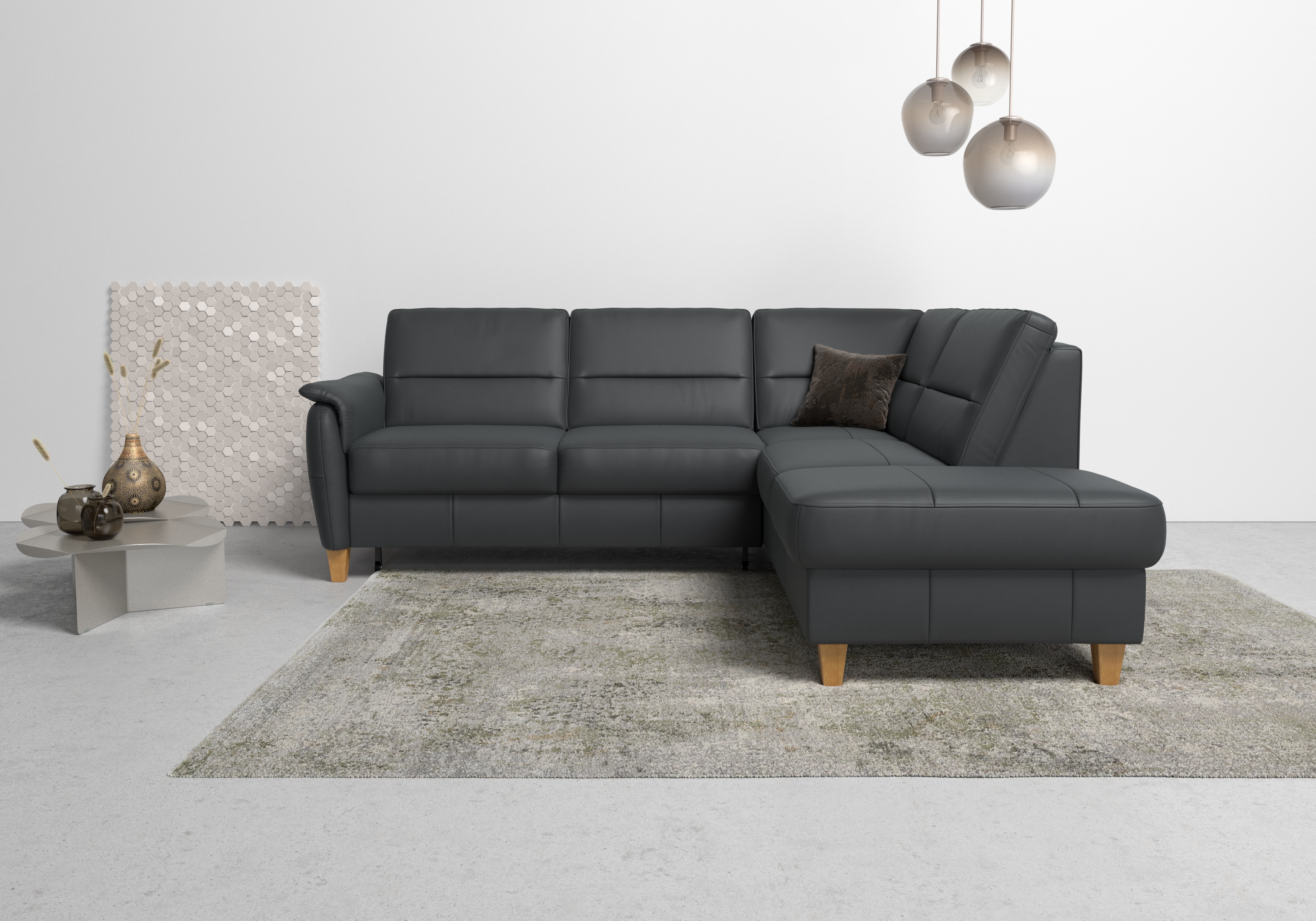 Home affaire Ecksofa "Palmera, L-Form, B: 236 cm, Bettfunktion & Bettkasten wählbar" Federkern-Polsterung, Sitzhöhe 48 cm, handgefertigt, stilvolles Design