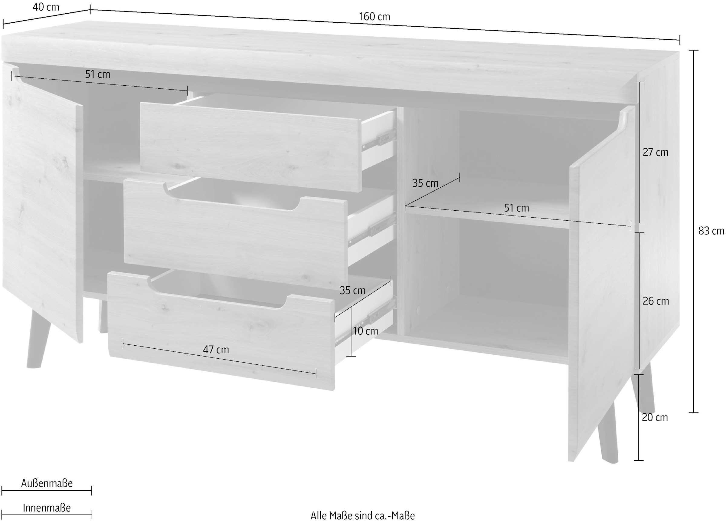 INOSIGN Sideboard »Sideboard Torge, Anrichte im skandinavischen Design, Kommode«, (1 St.), abgeschrägte Füße; in zwei Farben und Größen erhältlich