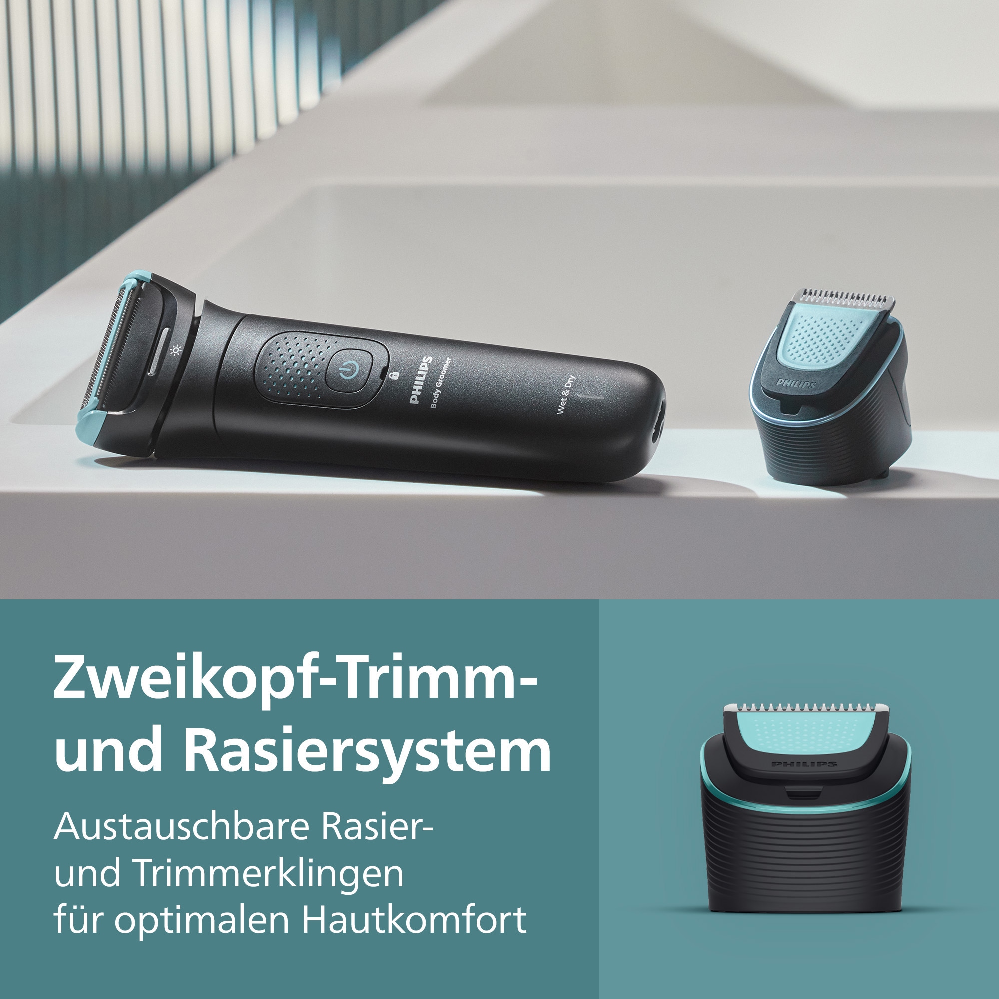 Philips Elektrokörperrasierer »Serie 7000 BG7470/15«, 4 St. Aufsätze, mit flexiblem 2D-Scherkopf, Präzisionskamm, inkl. Reiseetui