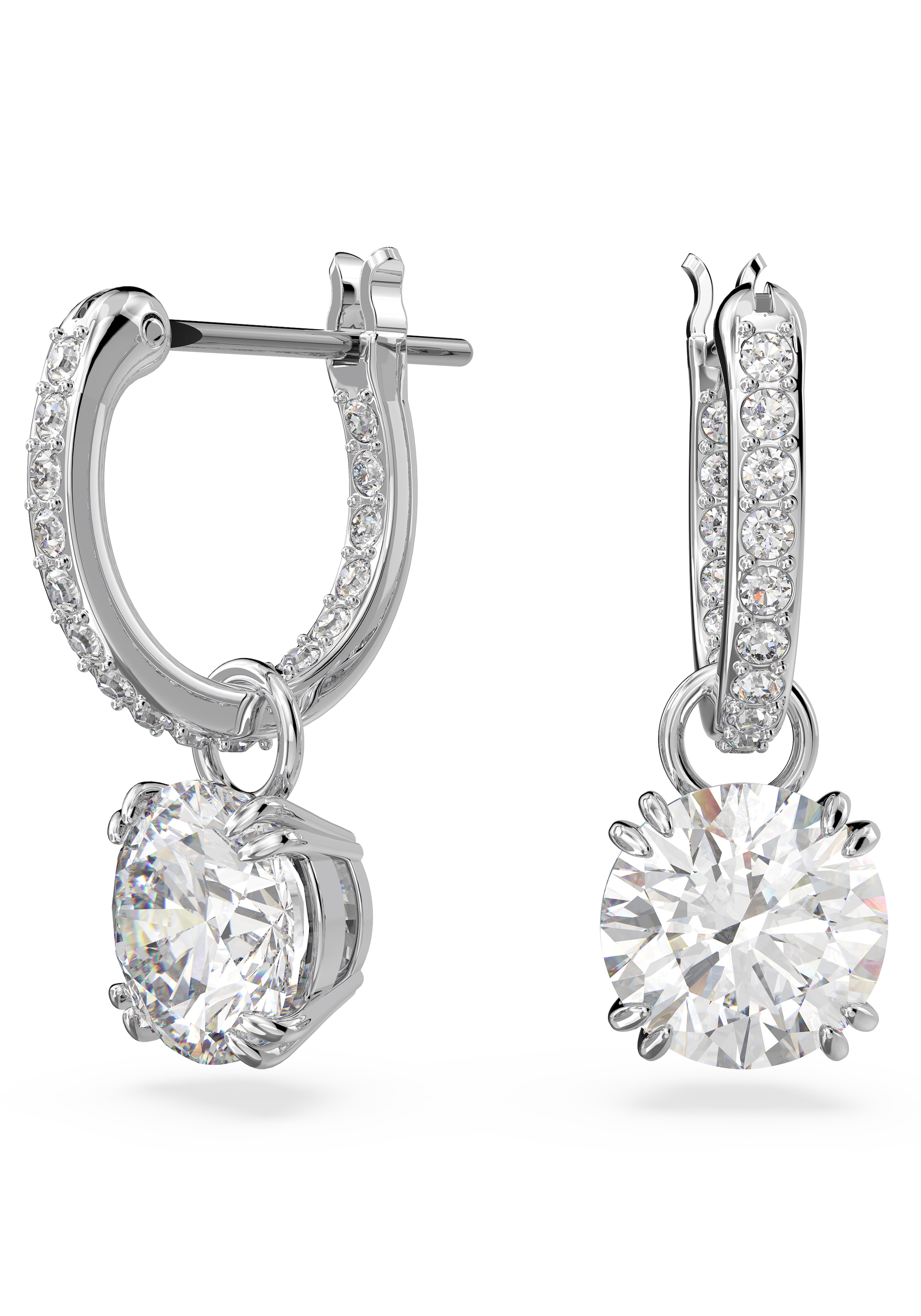 Paar Ohrhänger SWAROVSKI "Stilla Round", silber (metallfarben, kristallfarben, kristallfarben), Ohrringe, Damen, Metall, mit Swarovski Kristall - Einhänger abnehmbar
