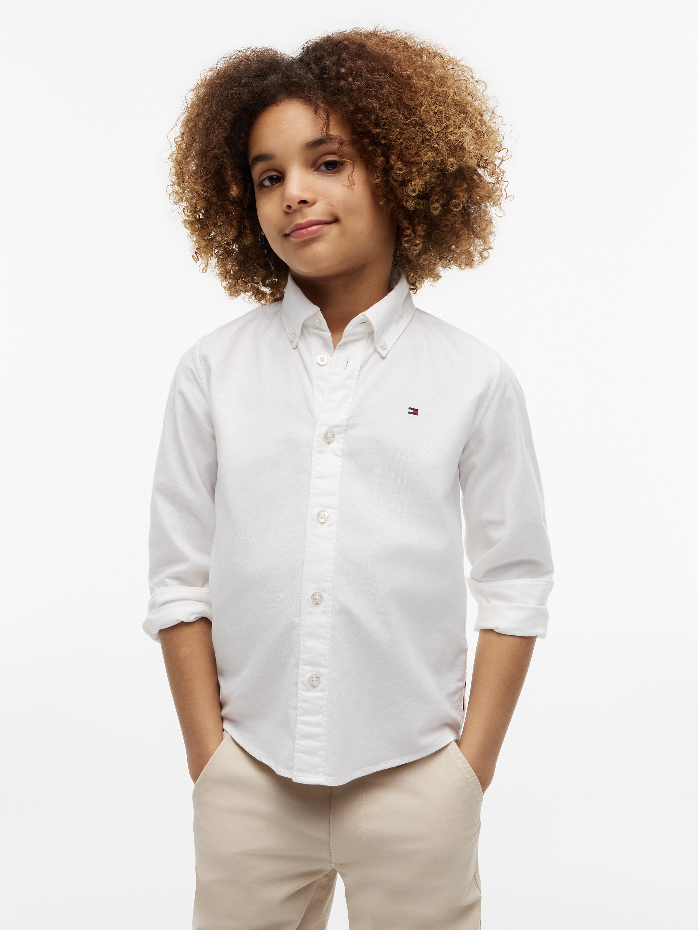 Tommy Hilfiger Langarmhemd "FLAG OXFORD SHIRT" Kinder bis 16 Jahre mit Button-Down-Kragen