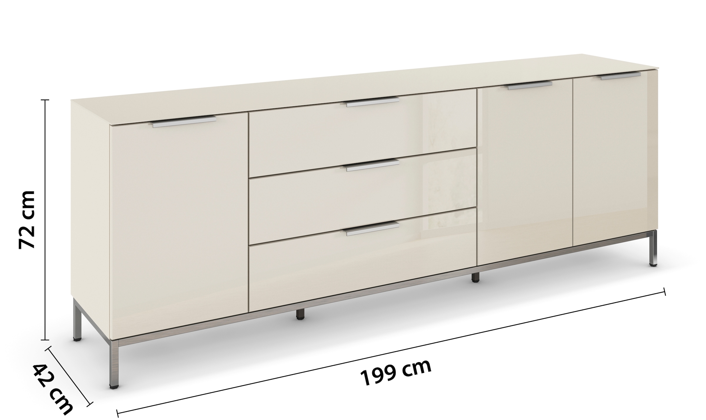 rauch Kombikommode »Kommode Türkommode Sideboard Kombikommode FLIPP mit Glasfront«, (Breite 200 cm mit 2 Einlegeböden), 3-türig, 3 Schubladen, Soft-Close-Funktion, Oberboden und Front Glas