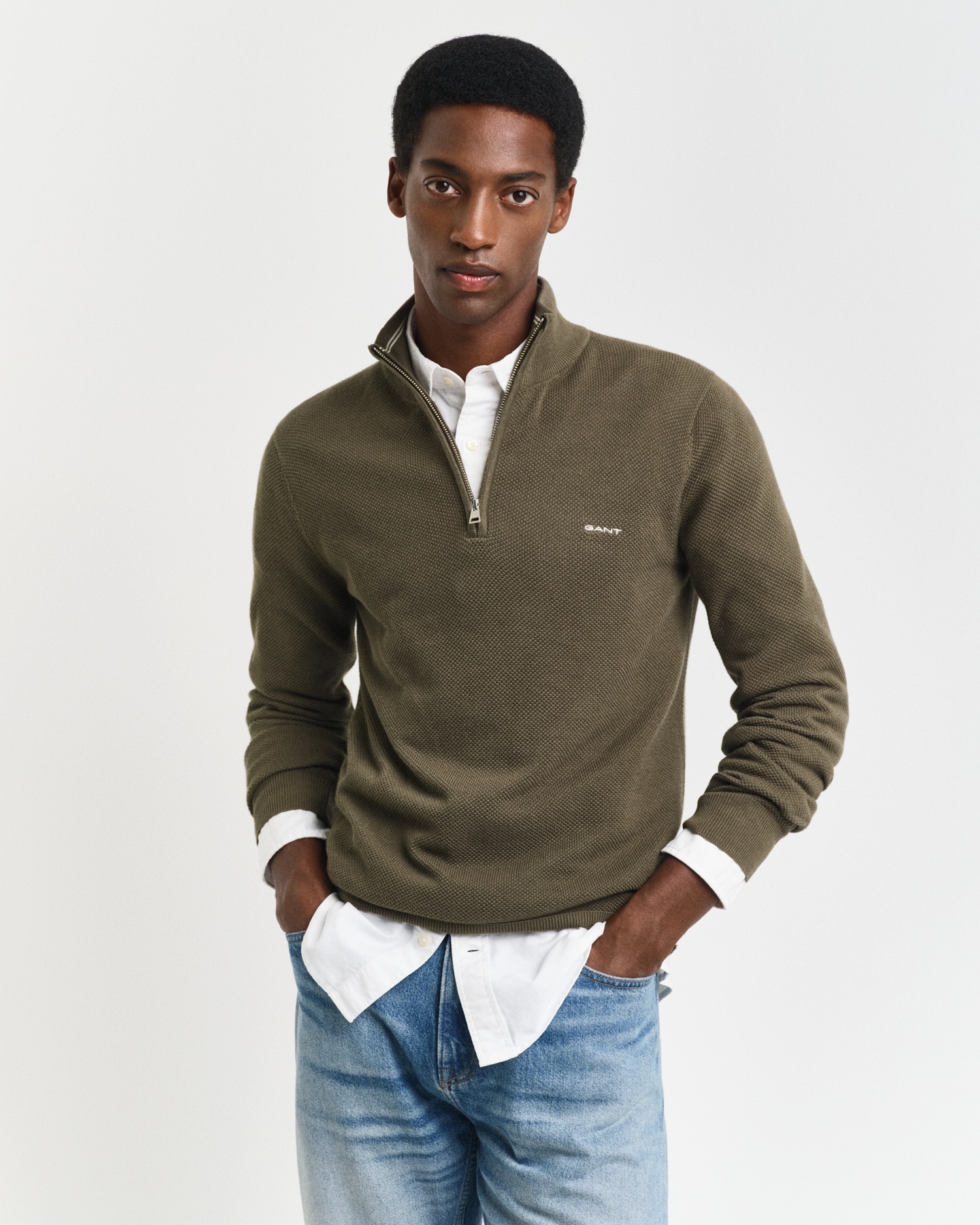 Gant Troyer »COTTON PIQUE HALF ZIP«, mit Piqué-Struktur