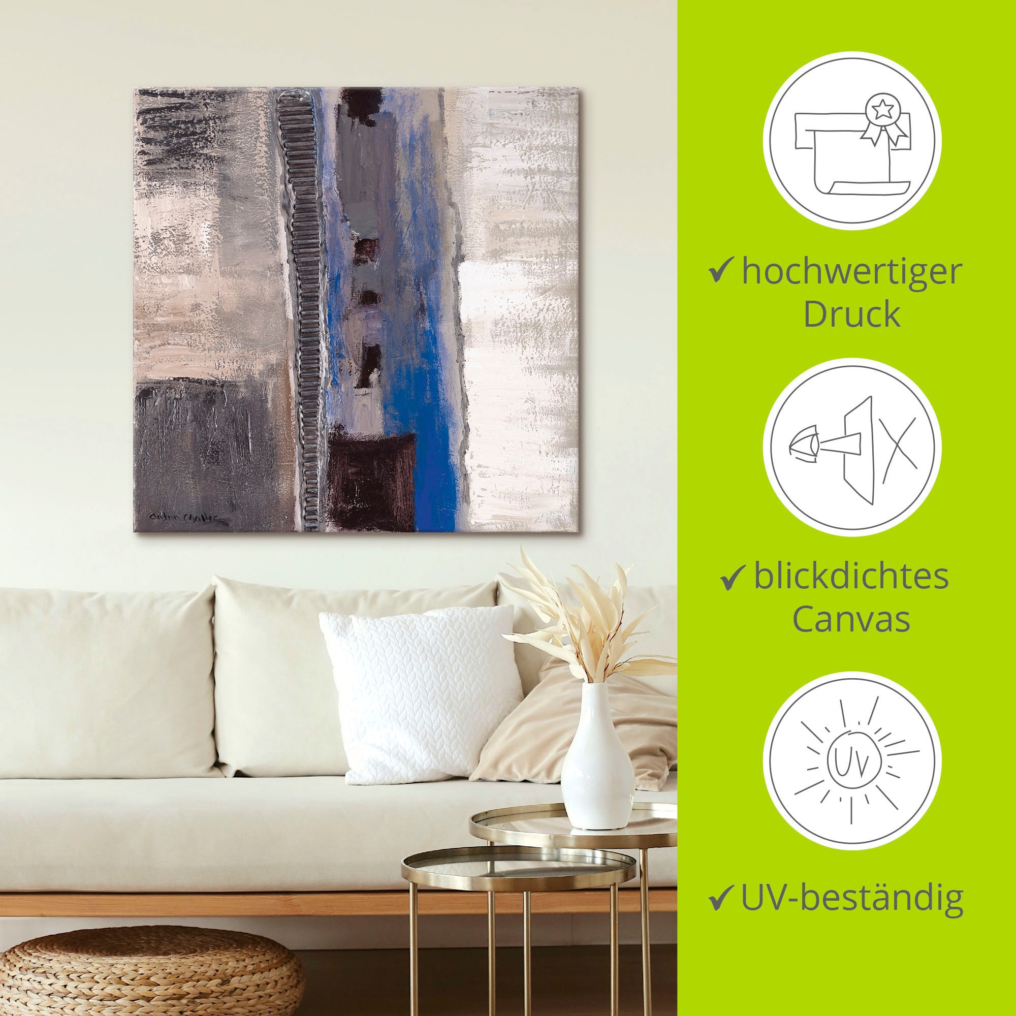 Artland Wandbild »Blau-silber Abstrakt II«, Muster, (1 St.), als Leinwandbild, Poster in verschied. Größen