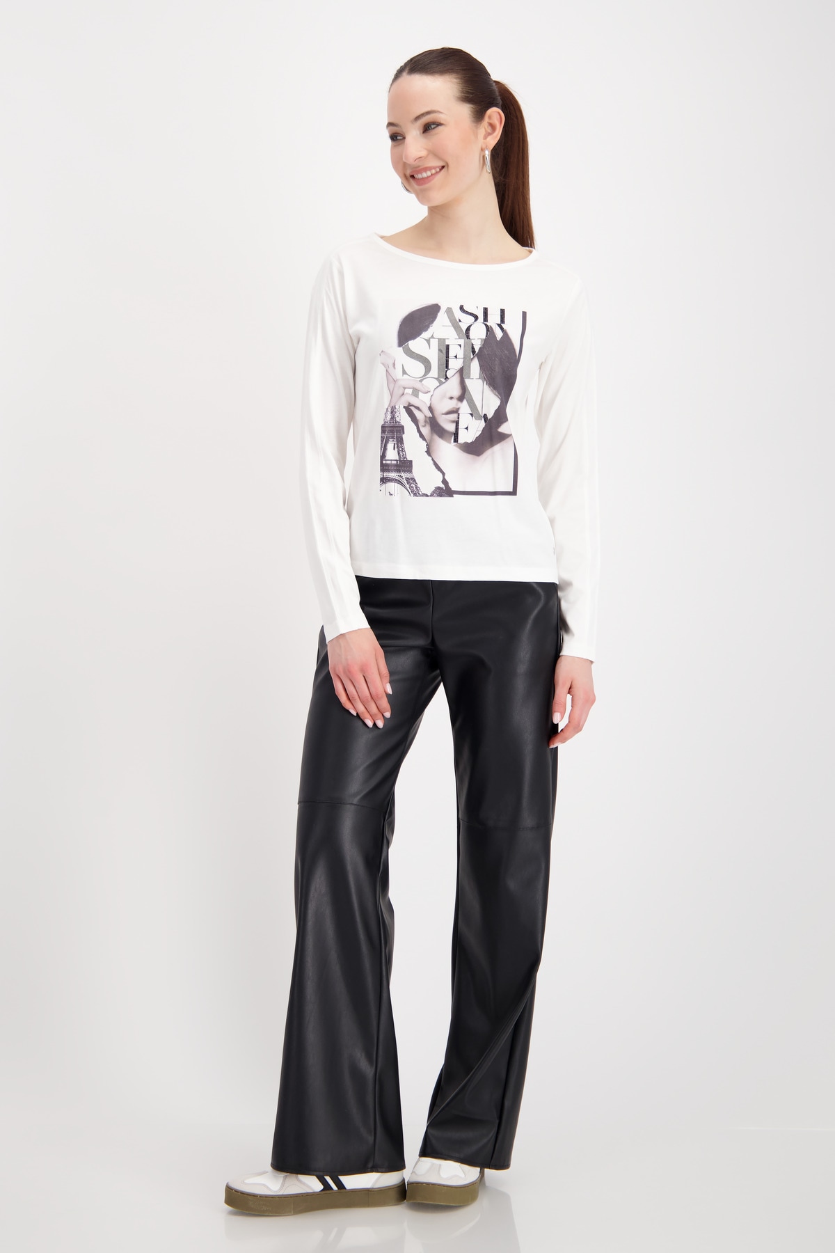 Monari Langarmshirt »Shirt Frau Schrift«, Regular fit mit Rundhalsausschnitt