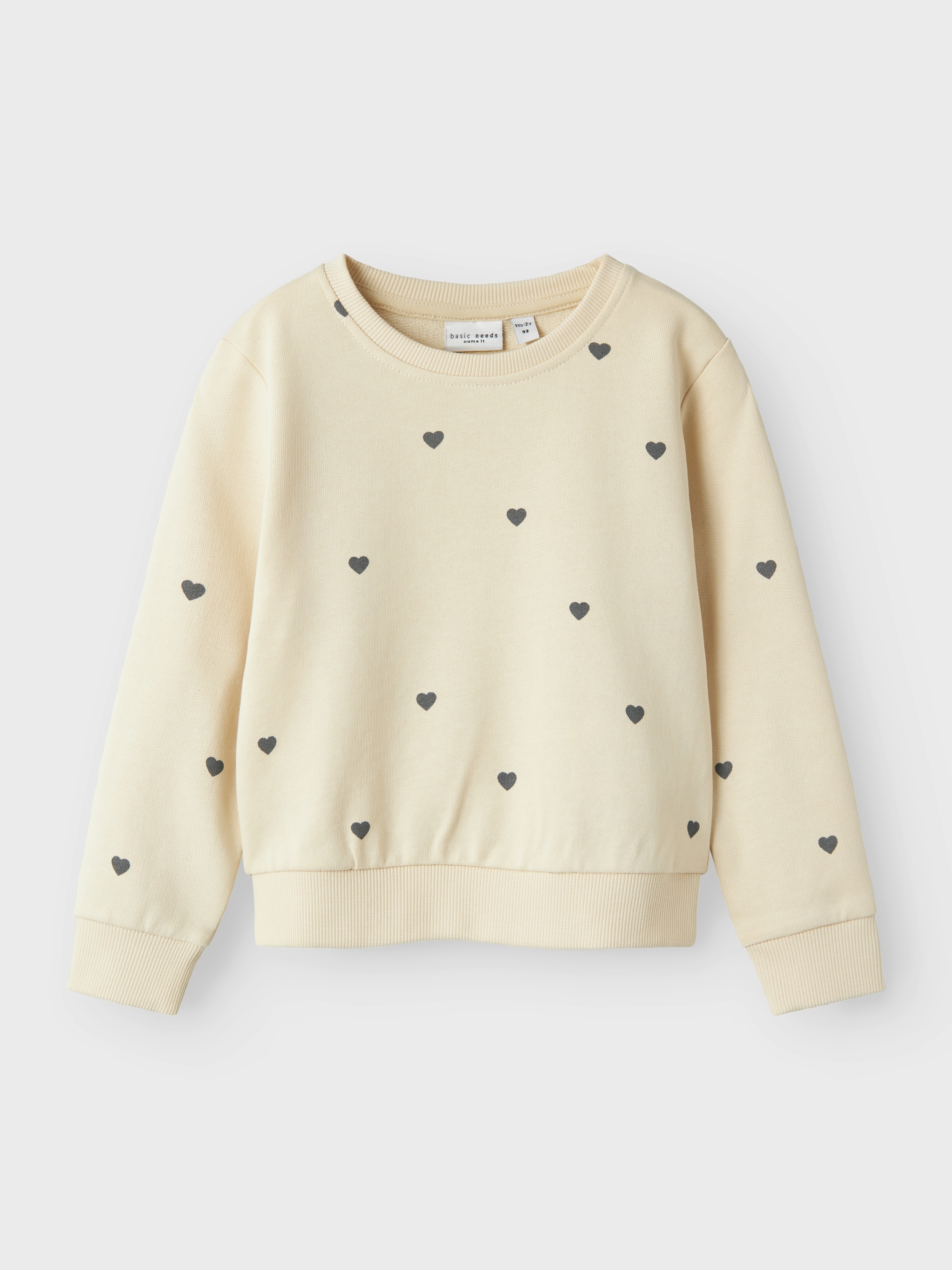 Name It Sweatshirt »NMFVALBA – Sweater mit Herzchen-Alloverdruck und Rippbündchen«, bedruckt, casual, regular fit, Sweatware, Rundhals