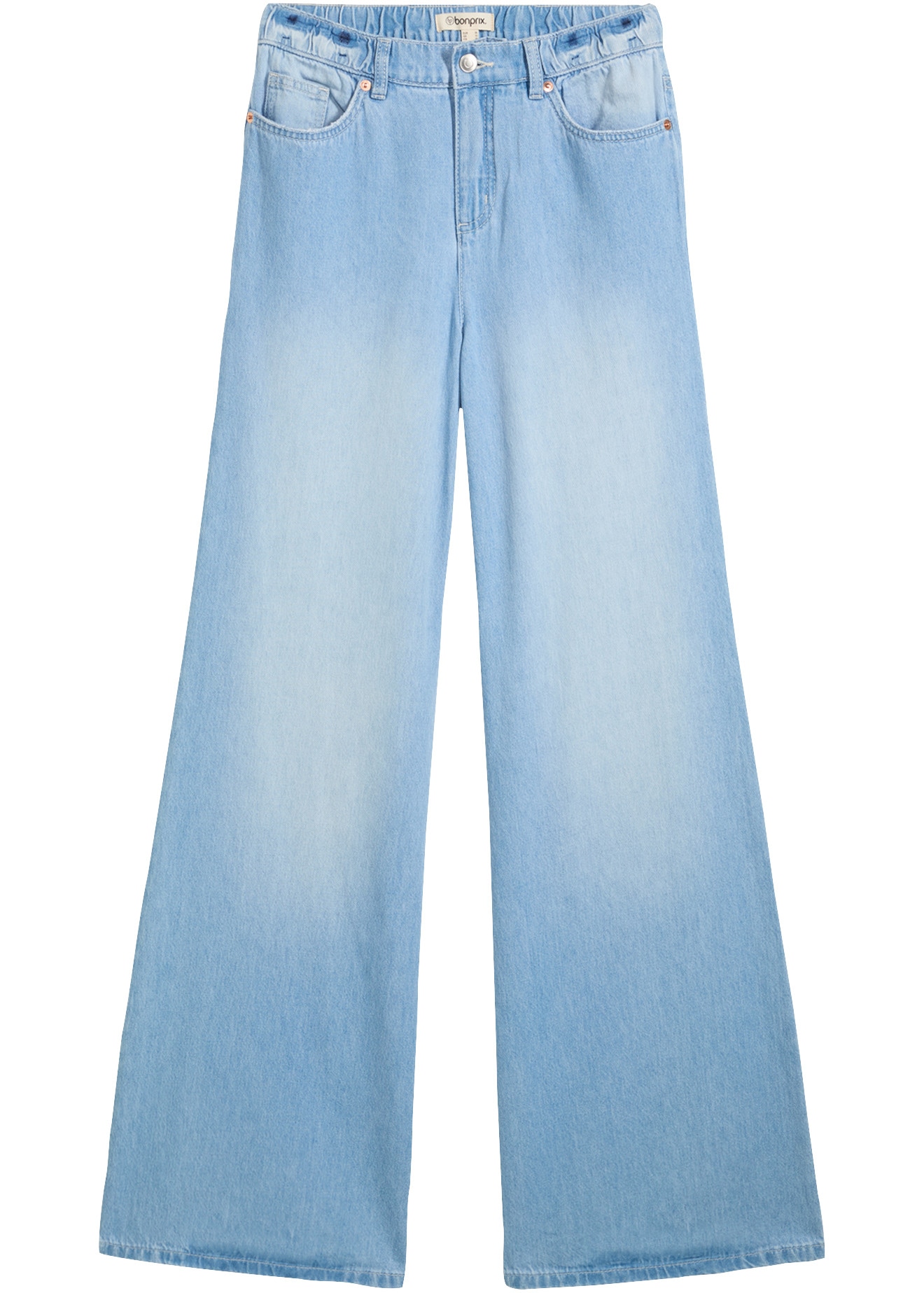 bonprix Weite Jeans weite Passform, 5-Pocket-Design, elastischer Bequembund, hohe Bundhöhe