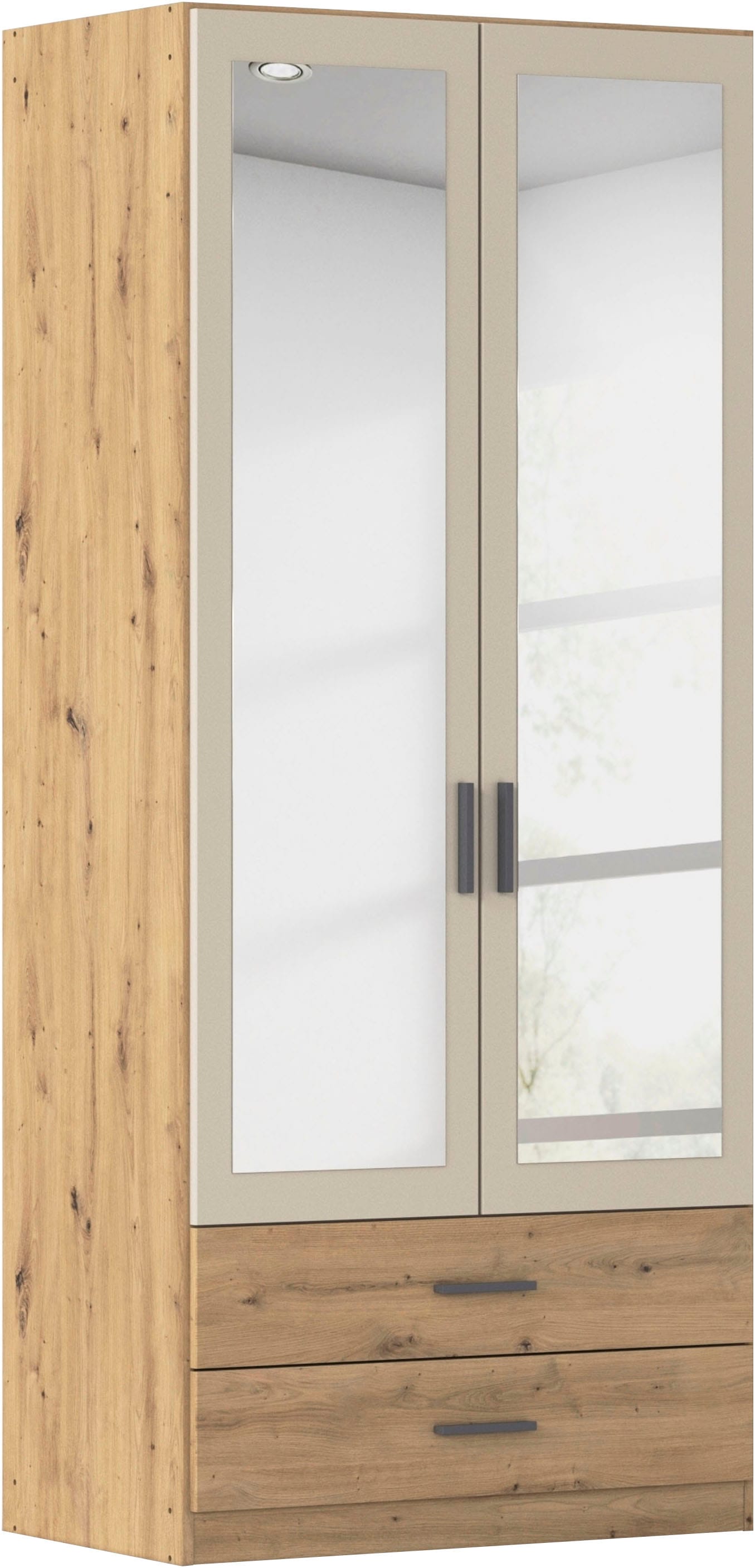 rauch Kleiderschrank "Schrank Garderobe Ankleide GAMMA Breiten 91/136/181/226/271/315/360 cm" in 3 Ausstattungen BASIC/CLASSIC/PREMIUM (inkl. SOFT-CLOSE-Funktion), verschiedene Griff-Varianten, mit Spiegel TOPSELLER MADE IN GERMANY