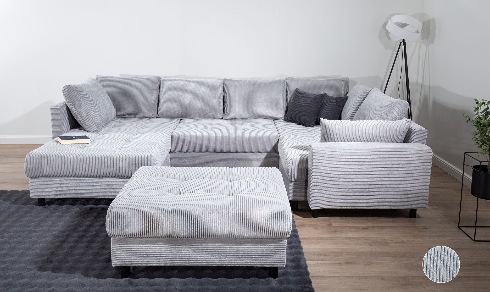 COLLECTION AB Wohnlandschaft "Toni U-Form, B: 298 cm" Set: Sofa & Hocker, 2 Zierkissen, Federkern