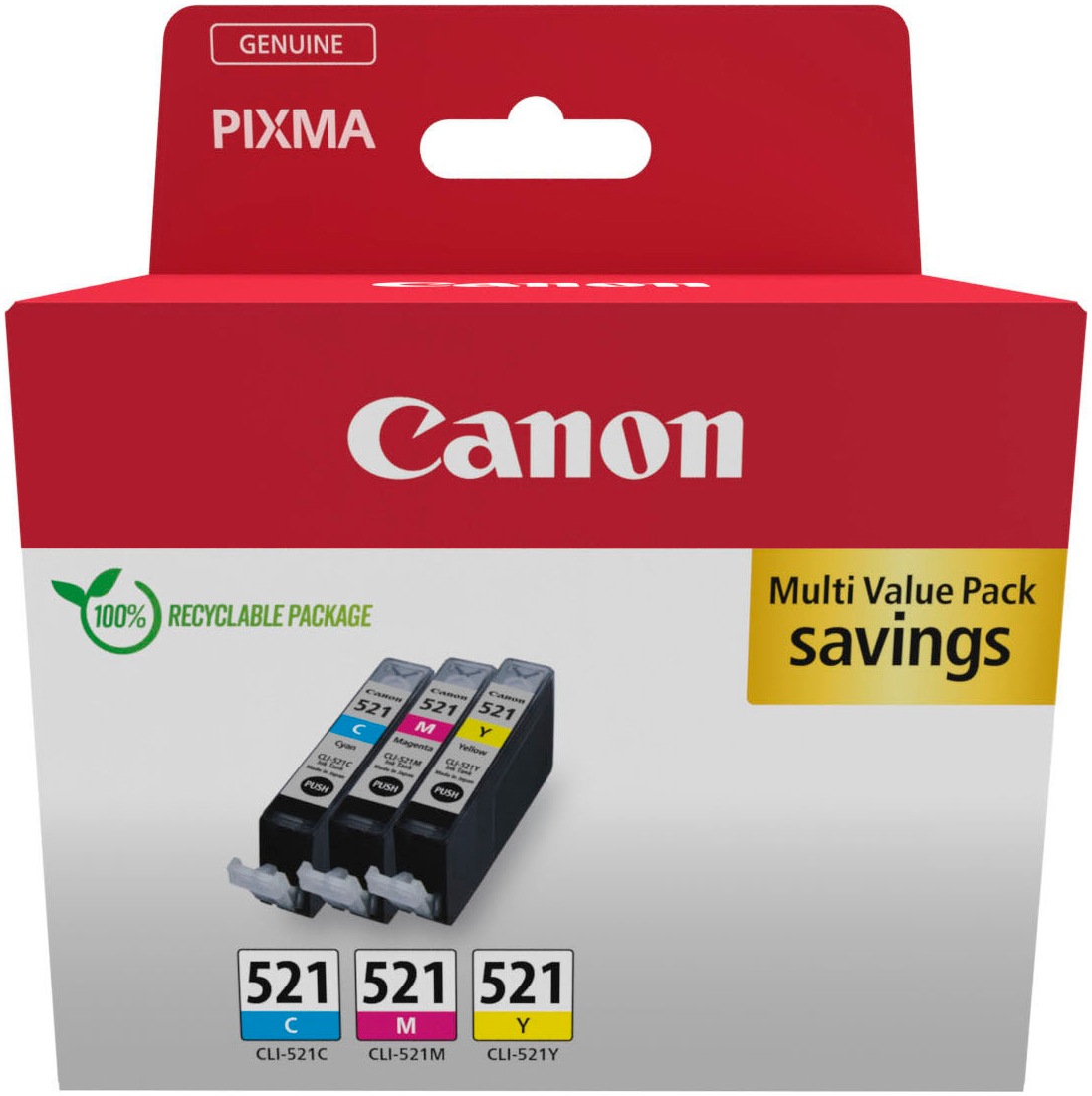 Canon Tintenpatrone »CLI-521 C/M/Y Multipack«, (Packung, 3 St.)