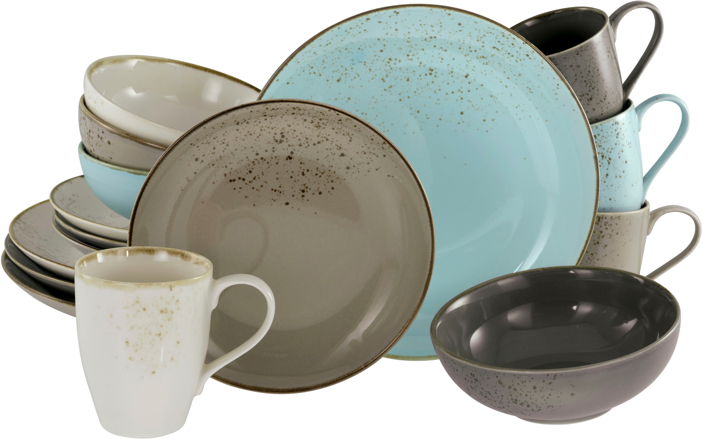 CreaTable Kombiservice »Geschirr-Set NATURE COLLECTION Scandic«, (Set, 16 tlg., Kaffeeservice und Tafelservice im Set, für 4 Personen), Service, Naturfarben mit Sprenkeln, 16 Teile, für 4 Personen