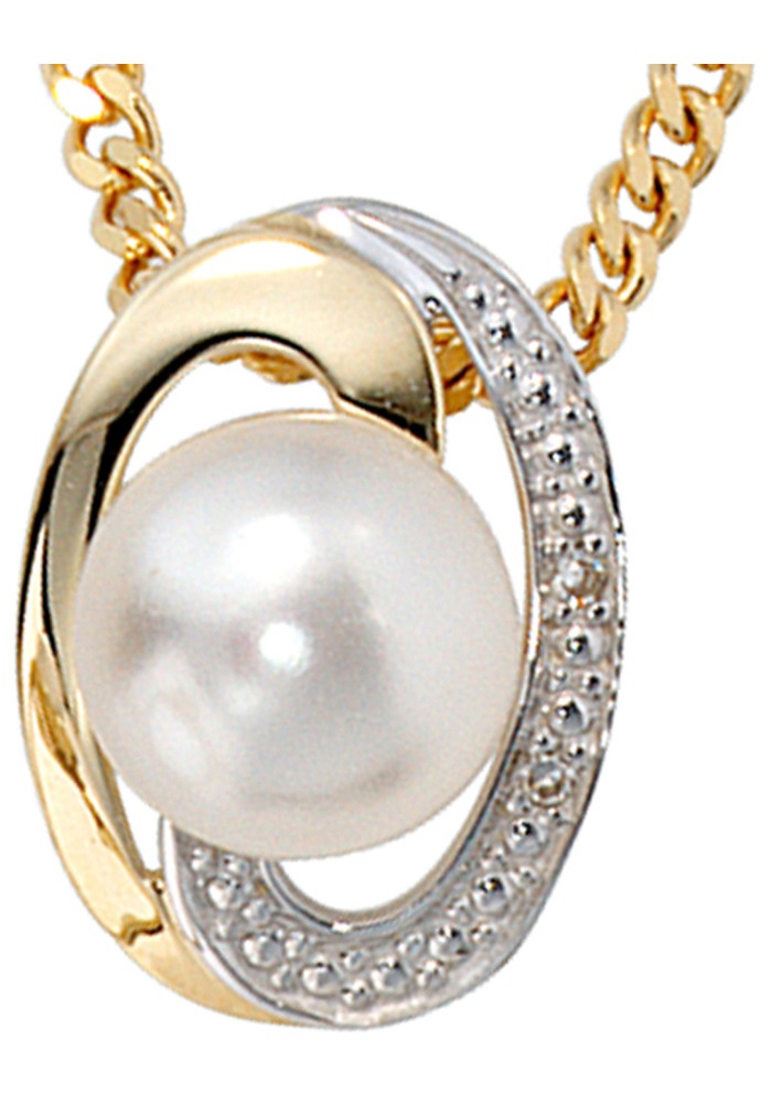 JOBO Perlenanhänger »Anhänger mit Perle«, 585 Gold bicolor mit Diamanten und Süßwasser-Zuchtperle