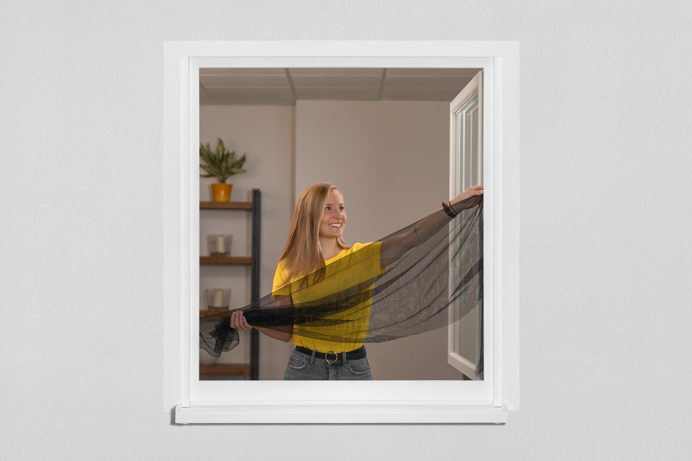SCHELLENBERG Fliegengitter-Gewebe »für Fenster ohne bohren«, Insektenschutz inkl. Befestigungsband, 100 x 100 cm, weiß, anthrazit