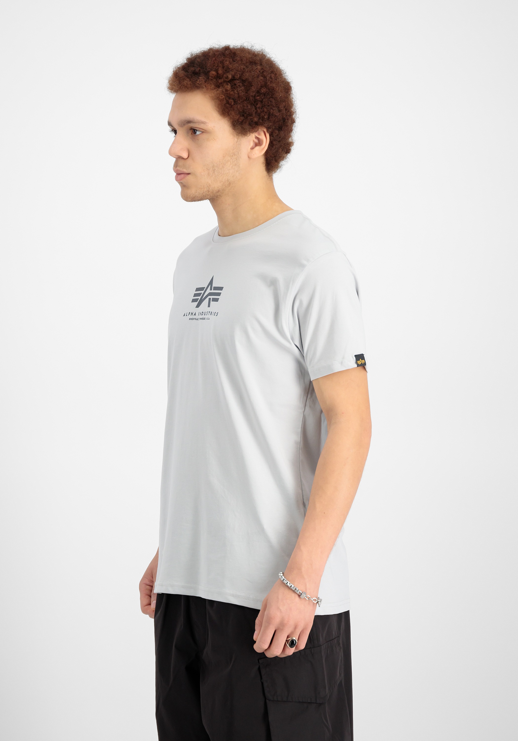 T-Shirt ALPHA INDUSTRIES "Basic T-Shirt ML", Herren, Gr. S, grau (pastel grau), Obermaterial: 100% Baumwolle, Shirts T-Shirt