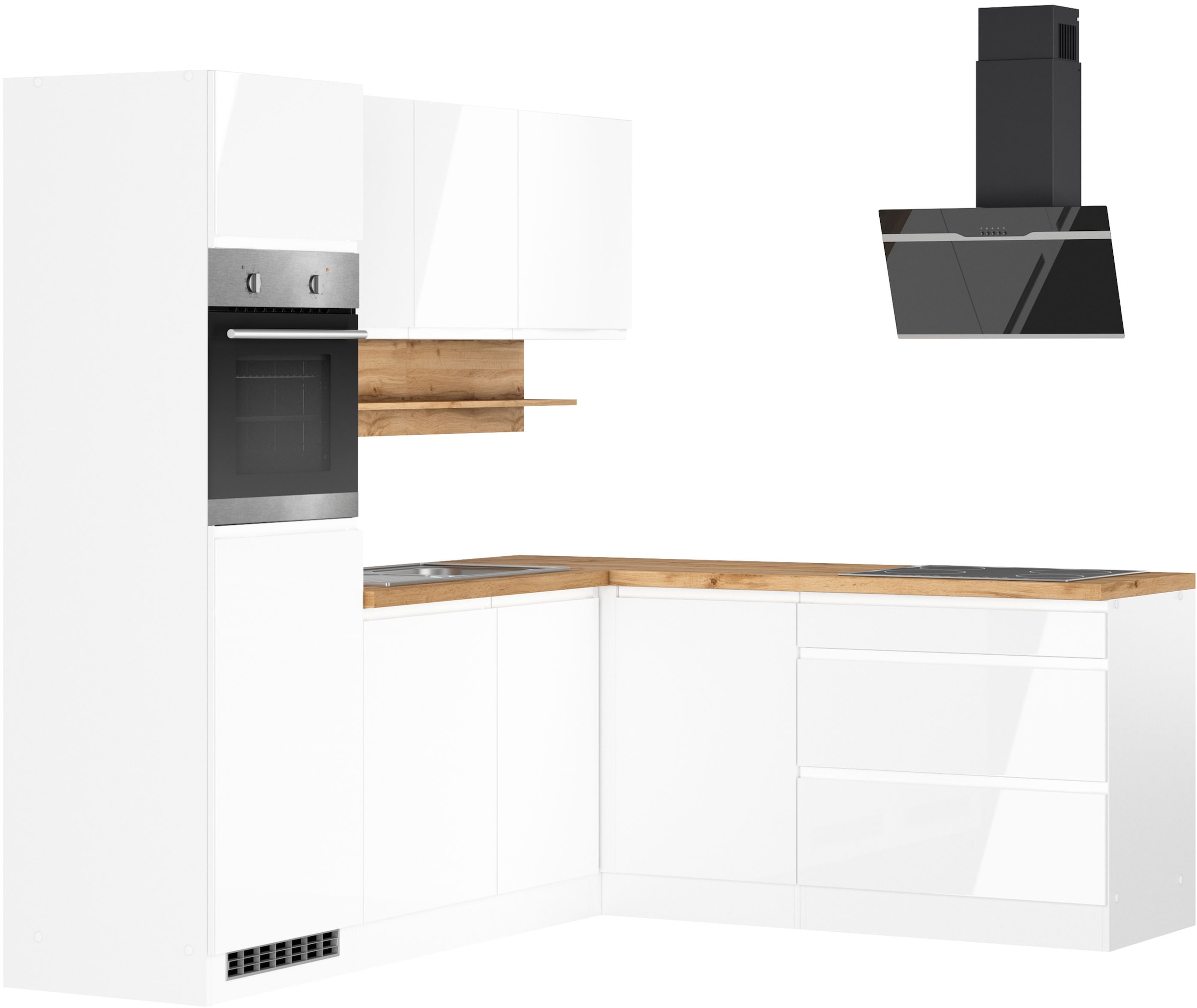 KOCHSTATION Winkelküche "KS-Virginia,neu in verbesserter Ausführung" Arbeitsplatte 38 mm stark, Stauraum, Softclose, Stellbreite 230/190 cm, Soft-Close,wahlweise mit E-Geräten