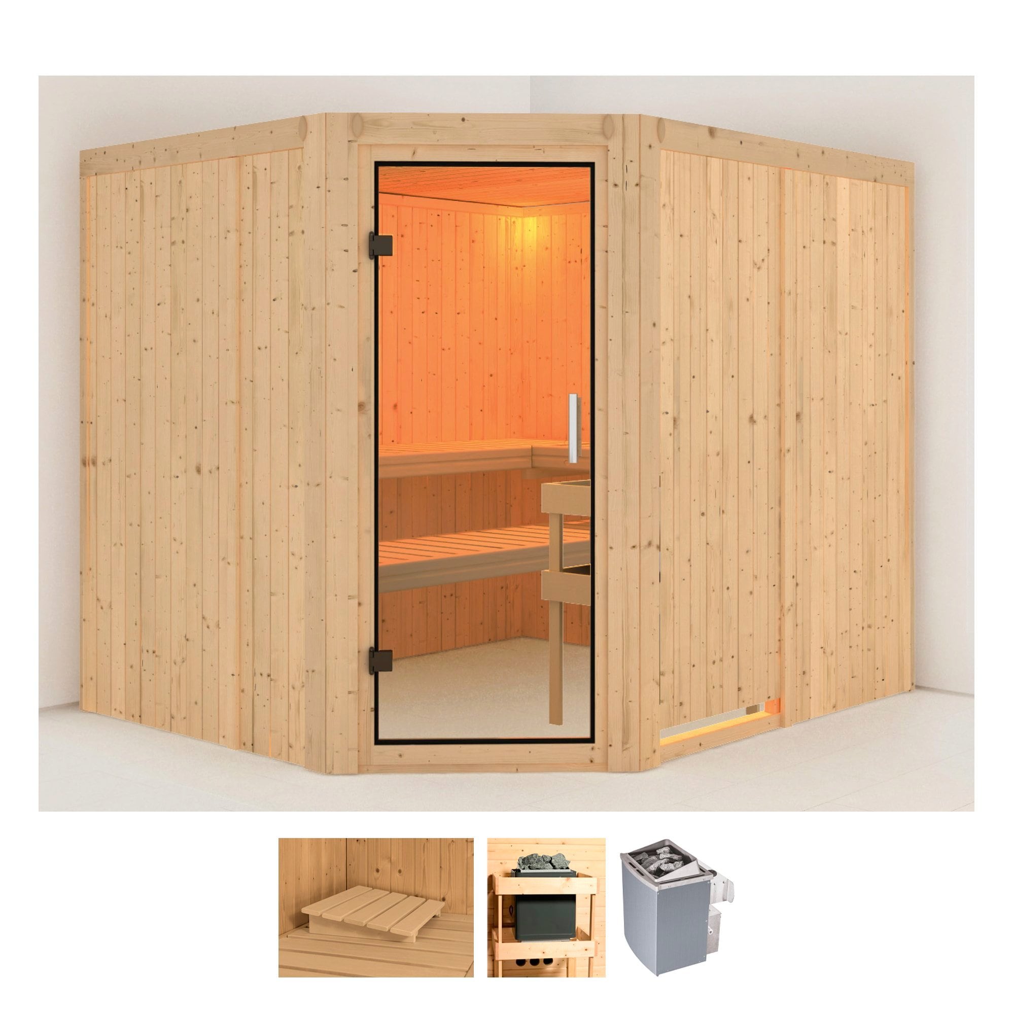 Karibu Sauna "Marit" Set, Ofen 9 kW integr. Strg