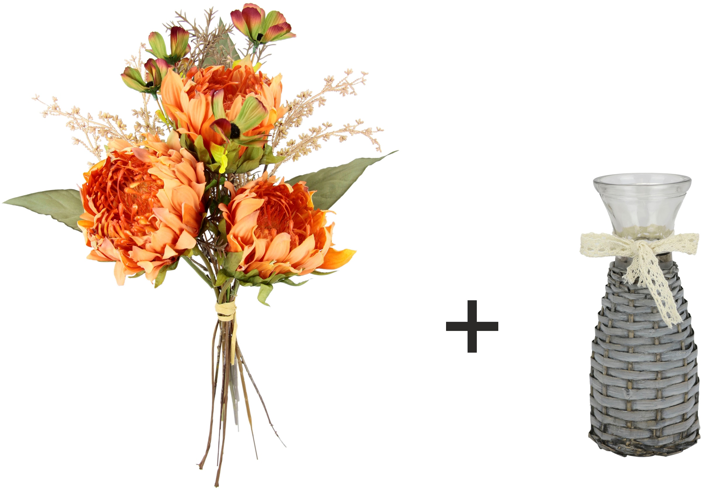 I.GE.A. Kunstblume »Protea Strauß in Vase«, Artischocken Blumensträuße Seidenblume Dekoblume Bouquet Herbstdeko