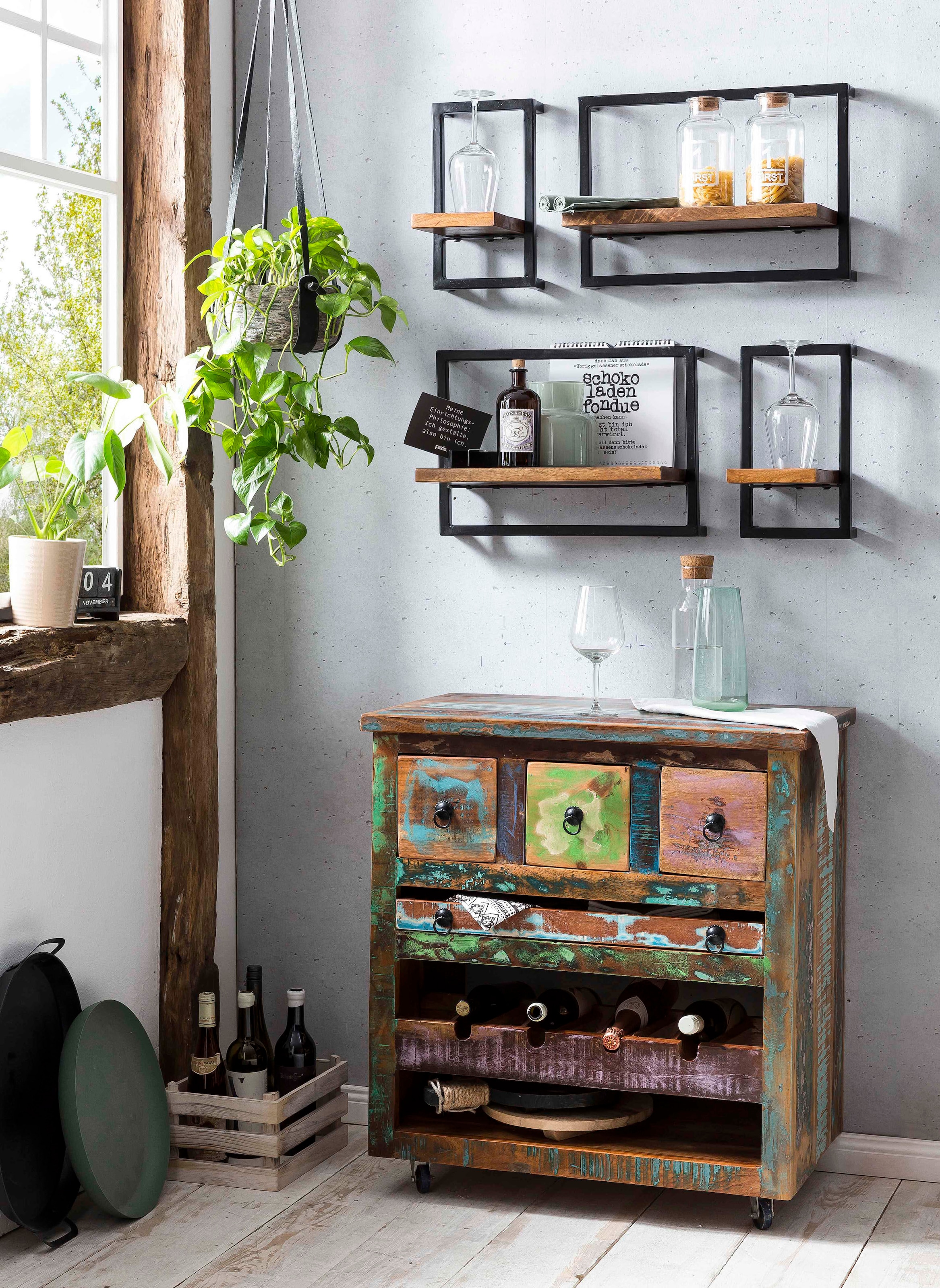 SIT Wandregal »Regal PANAMA – Industrial Regal aus Mango‑Holz & Altmetall«