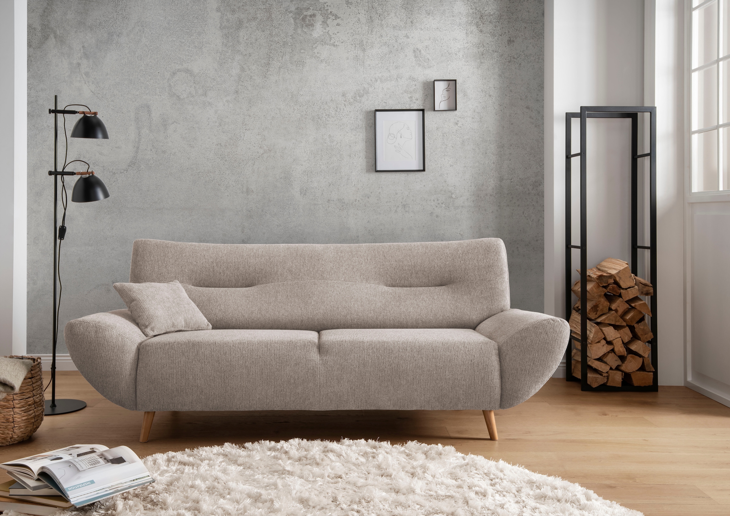 INOSIGN 3-Sitzer "Drago, elegant und zeitlos, komfortabel, mit Holzfuß", fr günstig online kaufen