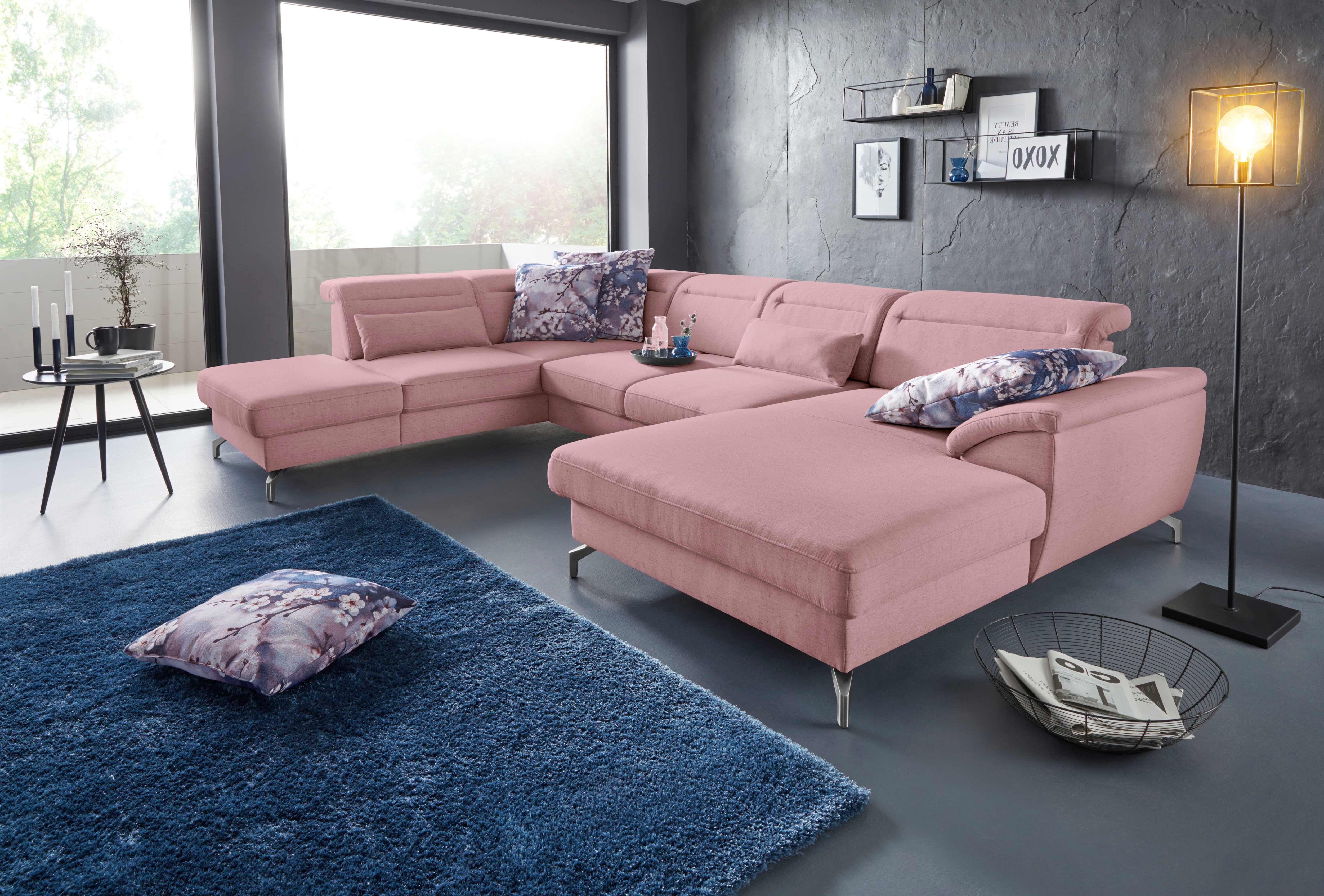 sit&more Wohnlandschaft "Percy U-Form" 12 cm Fußhöhe, Sitztiefenverstellung, wahlweise in 2 Fußfarben