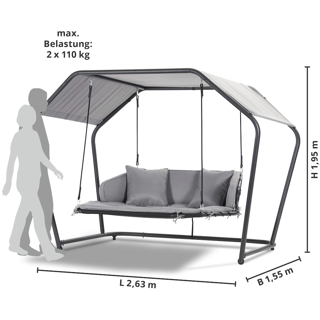 Leco Hollywoodschaukel »Laureen«, grau, mit Polsterauflage, Kissen und Sonnendach