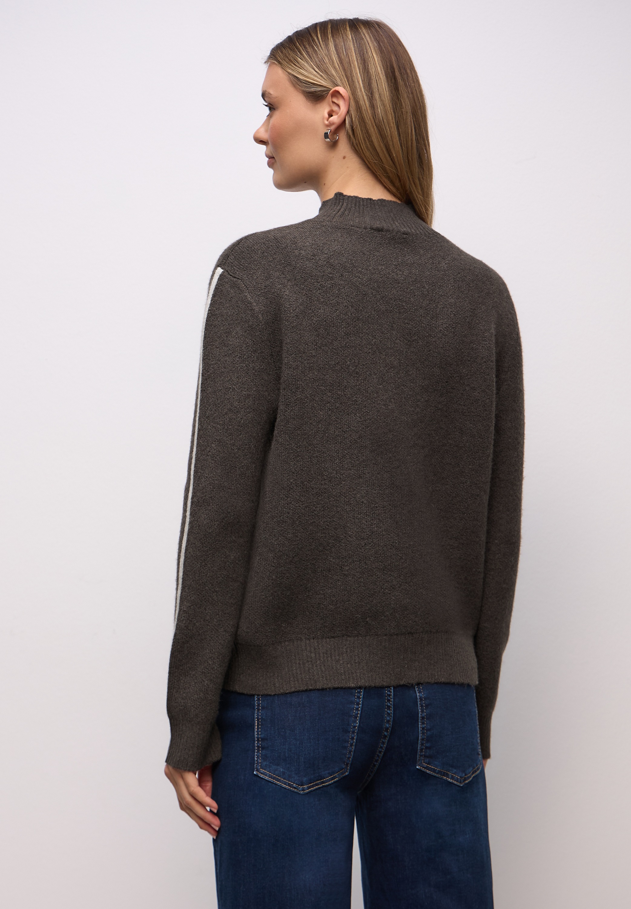 Strickpullover STREET ONE, Damen, Gr. 44, rustic braun meliert, Stoff, 33% Polyester, 31% Polyacryl, 24% Baumwolle, 12% Polyamid, unifarben, normal normal, hoch geschlossener Ausschnitt, Rippbündchen, Pullover Strickpullover, Grobstrick 2