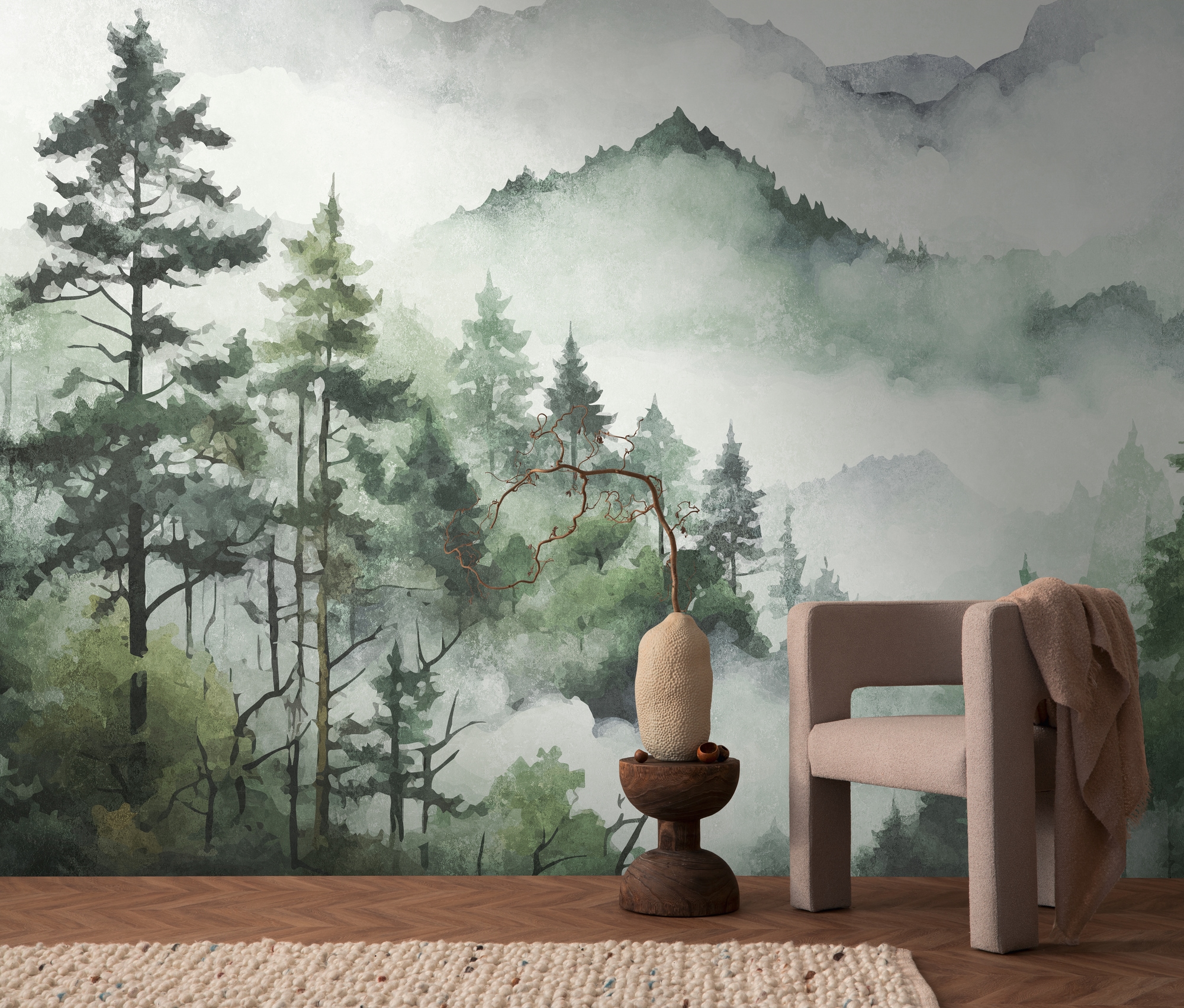 living walls "THE WALL III Landschaft Tapete Motivtapete Wald Wald" matt glatt Vliestapete floral für Schlafzimmer Küche Wohnzimmer Landschaft Design