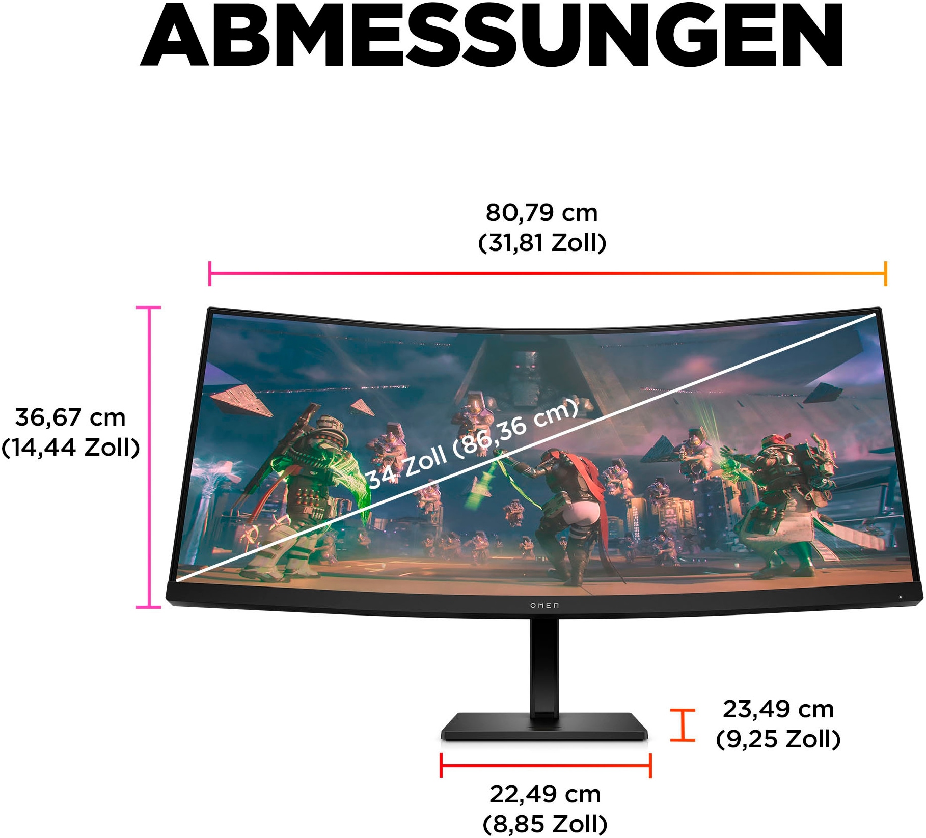 HP Curved-Gaming-Monitor »OMEN 34c (HSD-0159-A)«, 86,4 cm/34 Zoll, 3440 x 1440 px, WQHD, 1 ms Reaktionszeit, 165 Hz