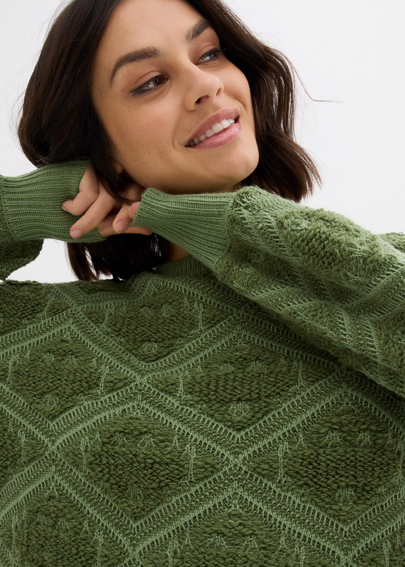 bonprix Strickpullover mit Rundhalsausschnitt, mit Jacquard-Muster, Langarm
