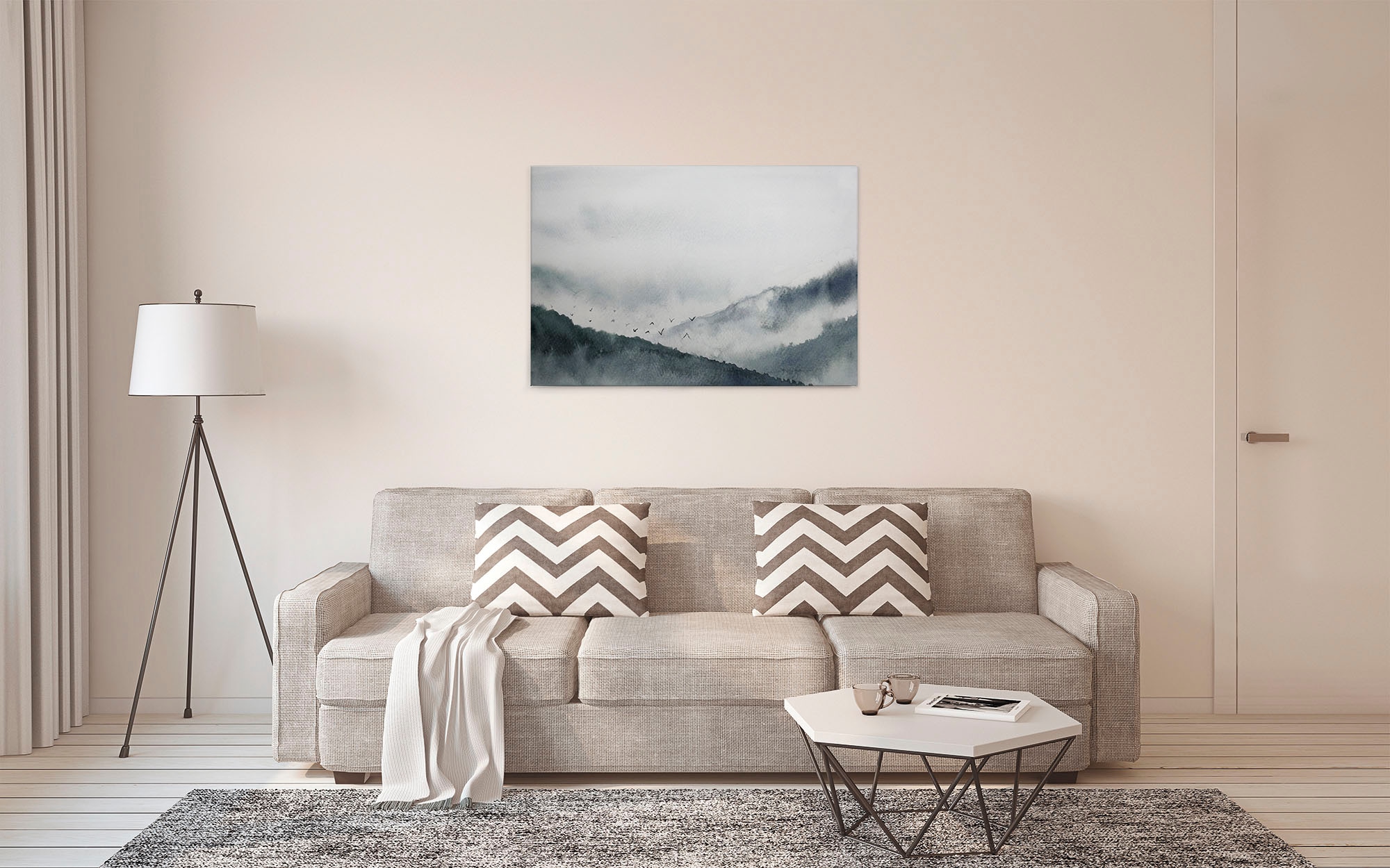 A.S. Création Leinwandbild »Gloomy Landscape«, Kunst-Wald-Kinder, (1 St.), Nebel Keilrahmen Berg Gebirge Landschaft Leinwand-Bild Wohnzimmer Wand