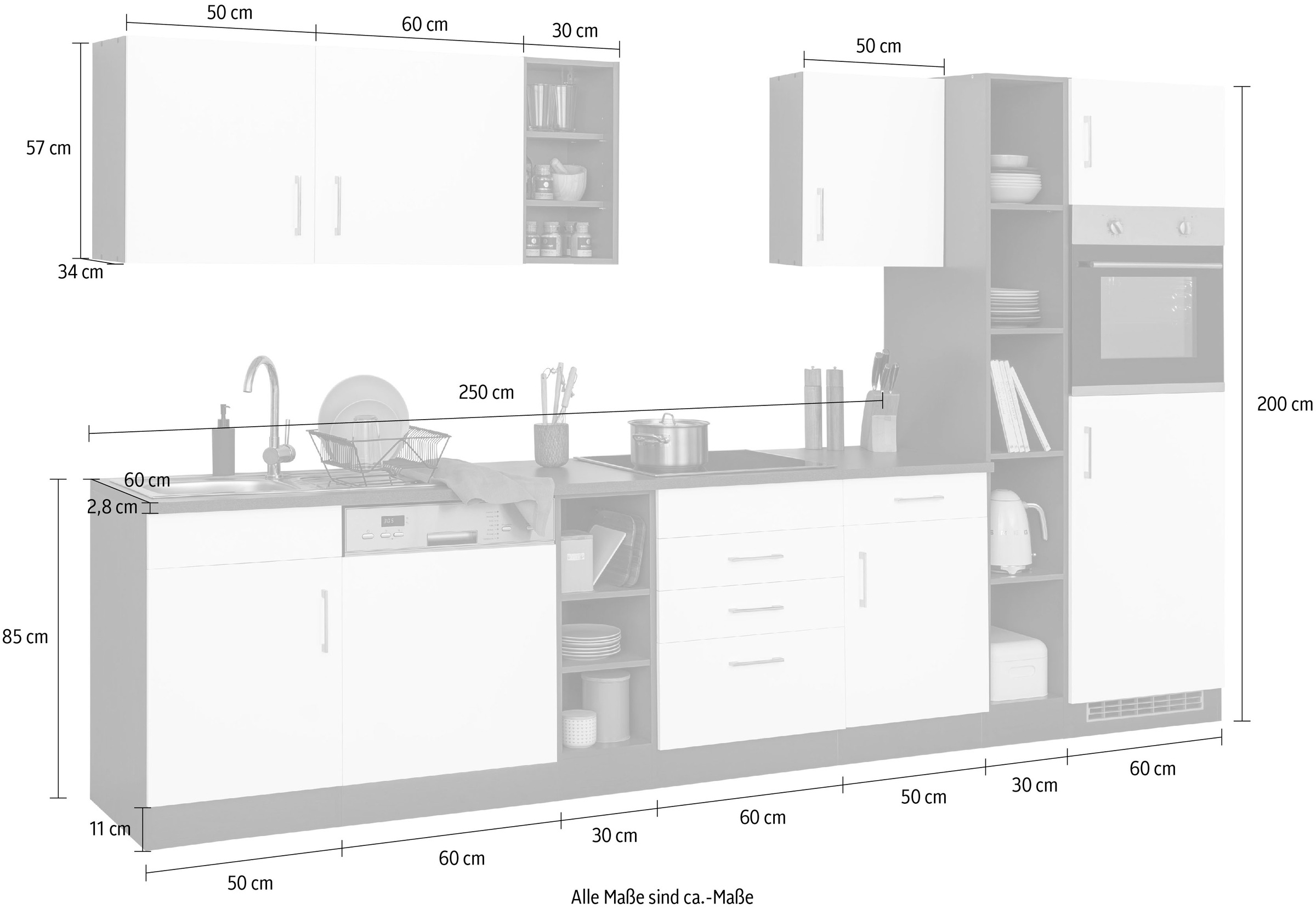 KOCHSTATION Küchenzeile »KS-Paris«, ohne E-Geräte, Breite 340 cm