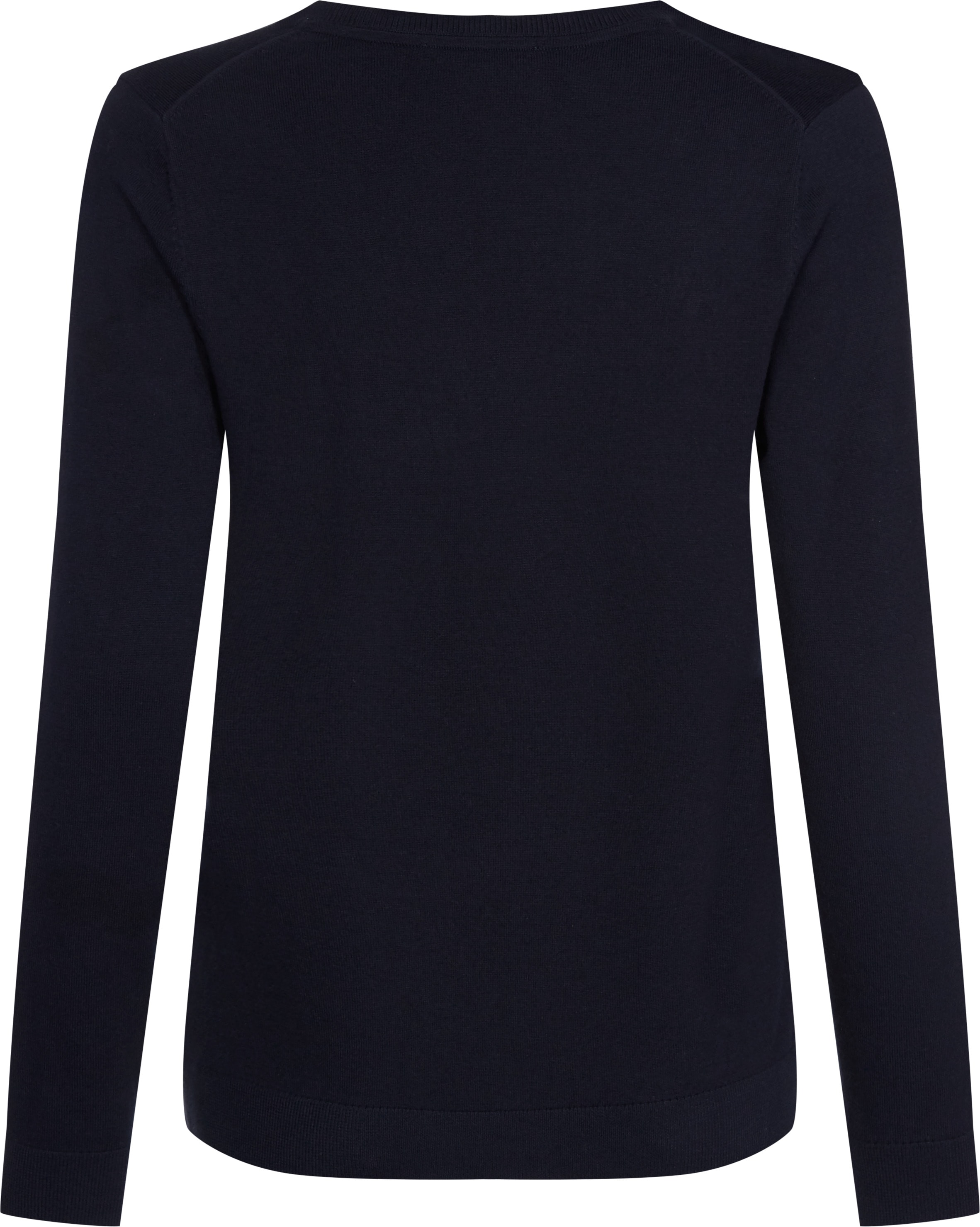 Tommy Hilfiger V-Ausschnitt-Pullover »CO JERSEY STITCH V-NK SWEATER«, Kontrastfarbene Streifen im Ausschnitt und Logo Stickerei am Ärmel