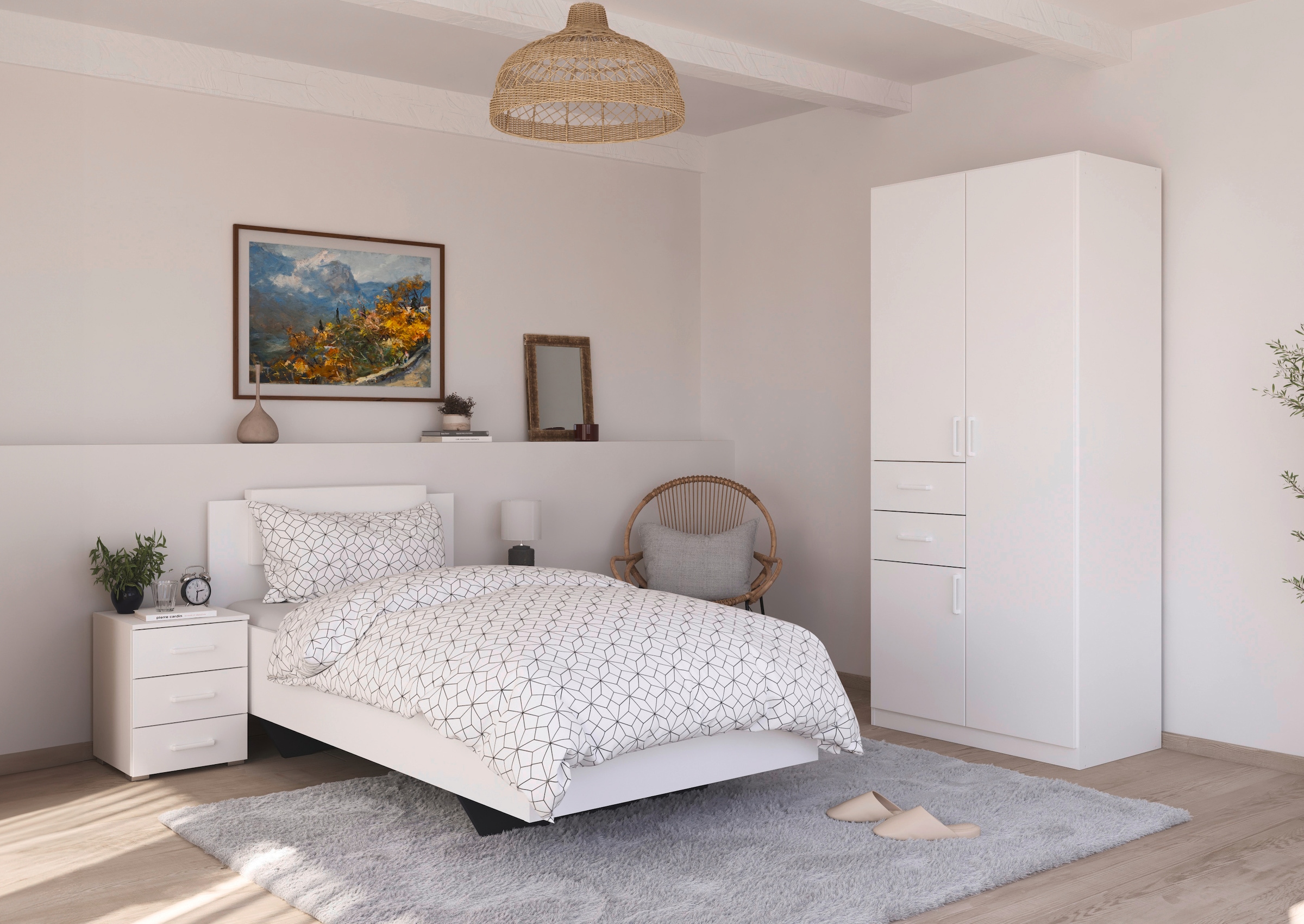 rauch Schlafzimmer-Set »Komplettzimmer Komplettschlafzimmer Schlafzimmer-Set (3-St.) MAIKA«, (Set, 3 tlg.), Schrank 3 Breiten, 2 Höhen, Bett 100 cm, Nachttisch MADE IN GERMANY