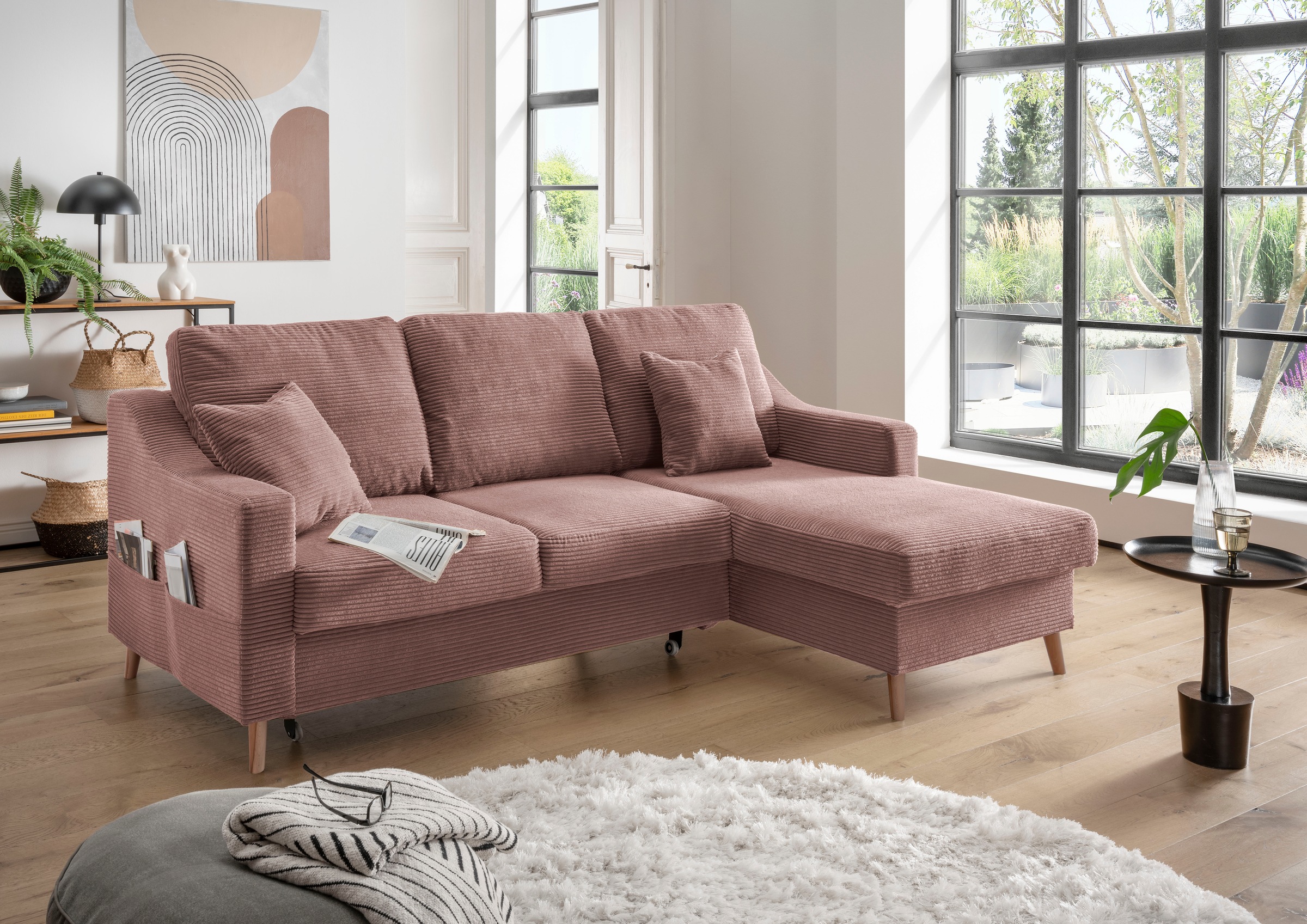 INOSIGN Ecksofa "Valentina L-Form", 2 Zierkissen, mit Seitentasche, auszieh günstig online kaufen