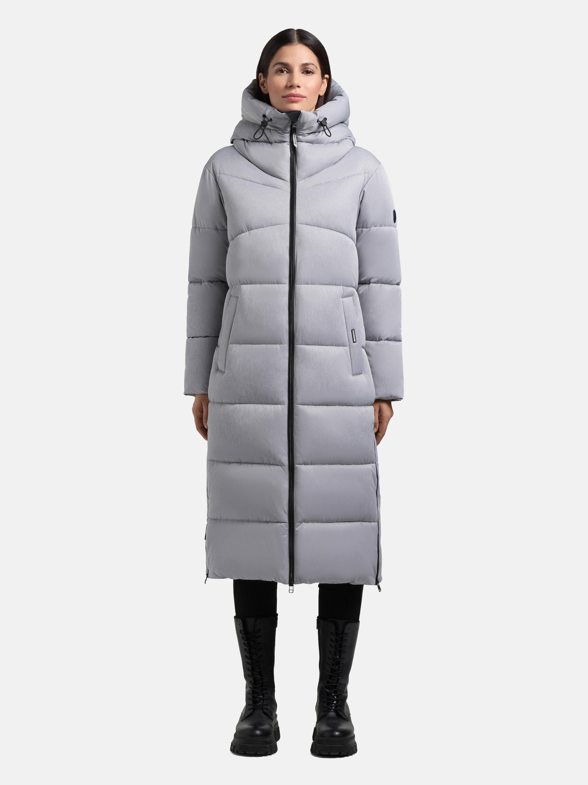 Steppmantel KHUJO "Lima", Damen, Gr. XS (34), grau, Obermaterial: 100% Polyester; Innenfutter: 100% Polyester; Wattierung: 100% Polyester, Basic, gerade kniebedeckend, hoch geschlossener Ausschnitt, Ärmel ohne Ärmelschlitz Bündchen, Mäntel Steppmantel, La