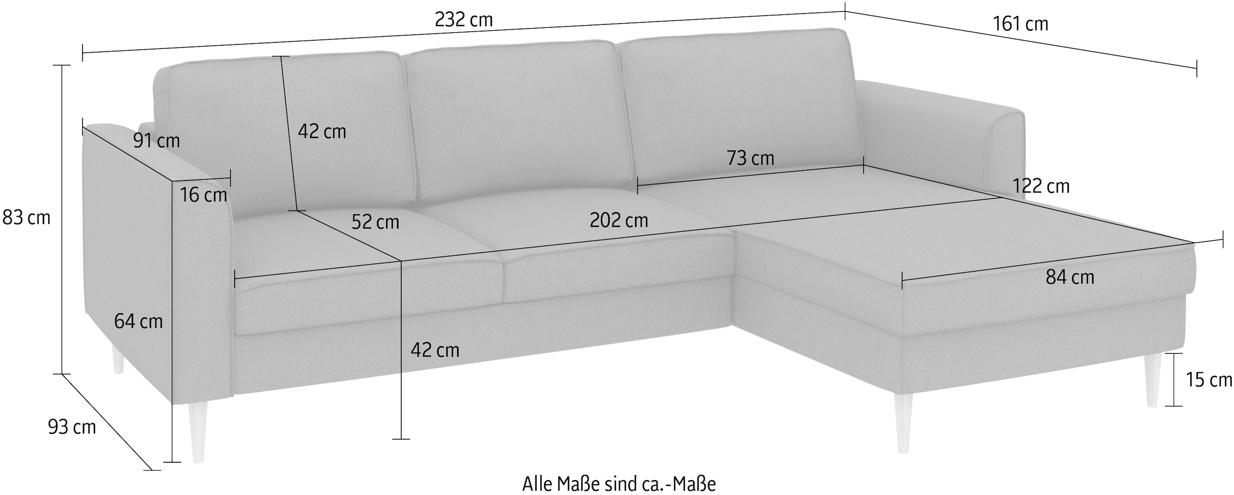 Home affaire Ecksofa »Booster Couch wahlweise mit Schlaffunktion und Bettkasten-auch in Cord«, Recamiere beidseitig montierbar, Sofa in L-Form, 232 cm