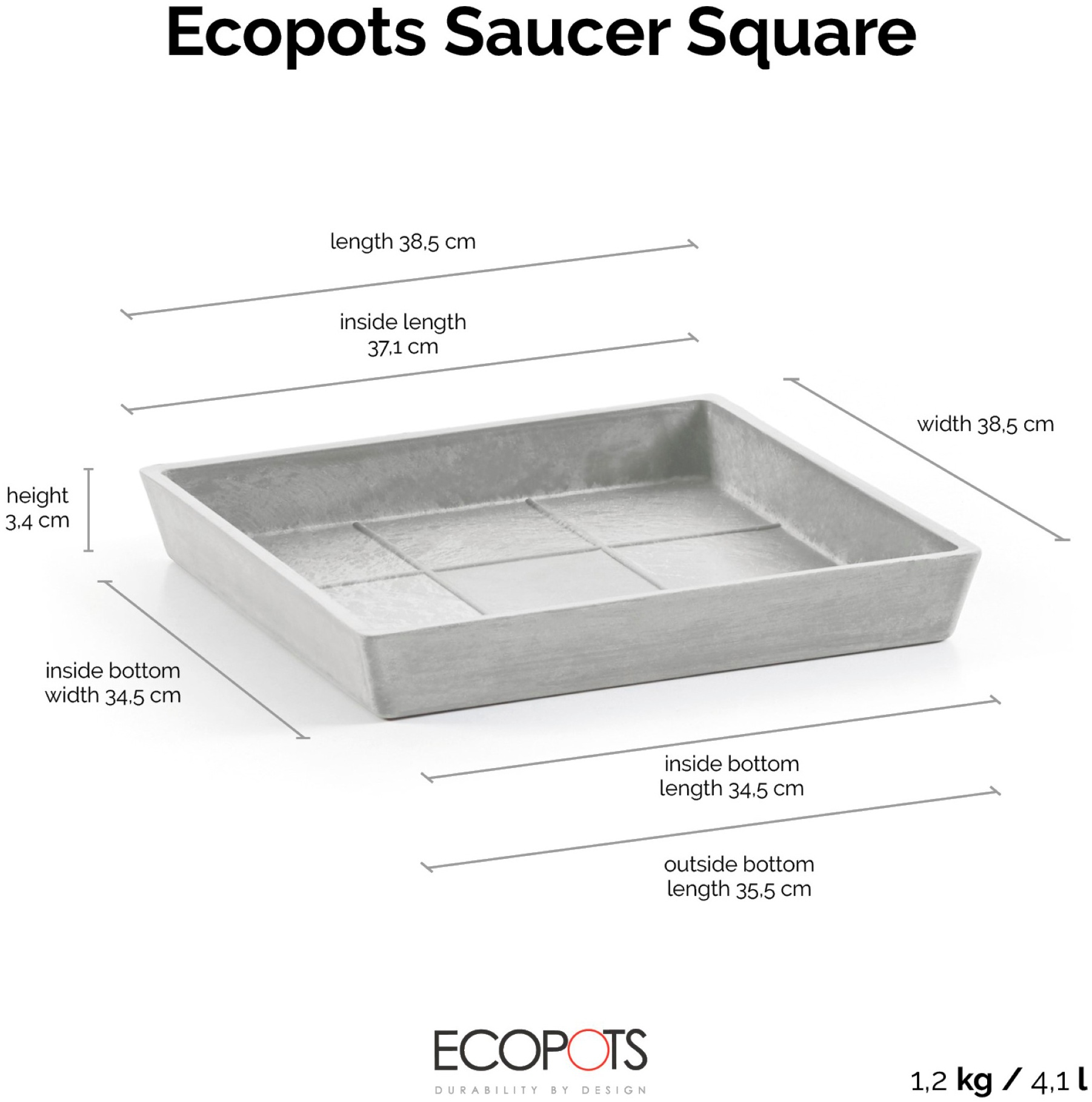 ECOPOTS Topfuntersetzer »Quadratisch 45 Weißgrau«, für innen und außen: frostsicher, bruchsicher und lichtbeständig