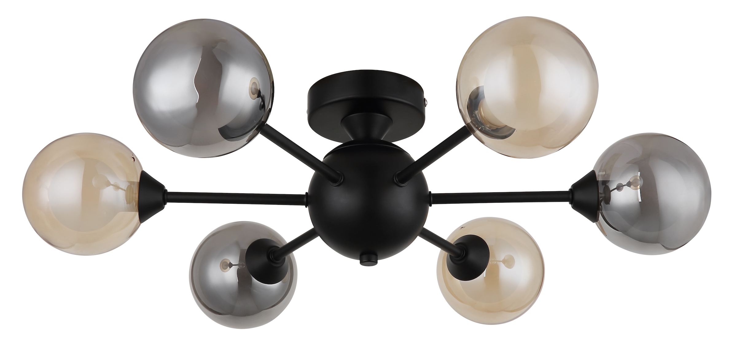 GLOBO LIGHTING Deckenleuchte »ROLAND« G9 1 Stk. Deckenleuchte Schwarz, Glaskugeln Rauch/Amber, G9 LED