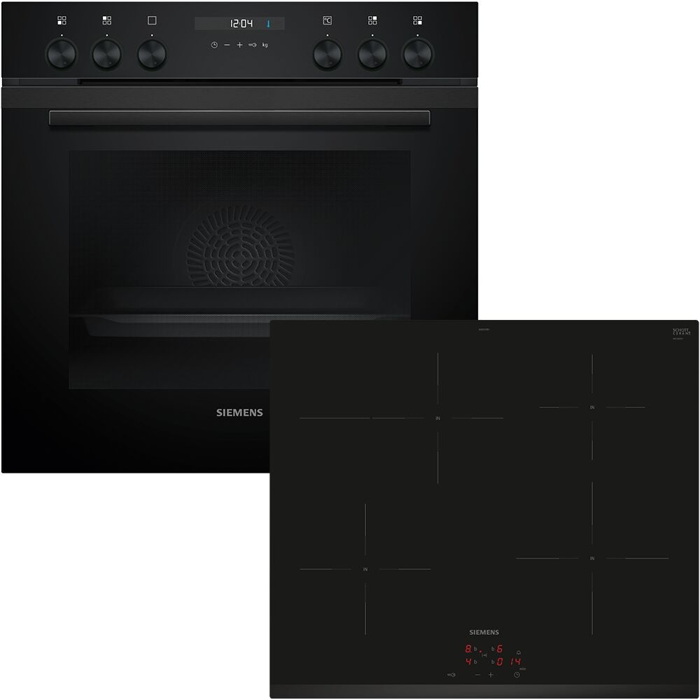 SIEMENS Elektro-Herd-Set "EQ522IAAB", schwarz, Herdsets, Gelingsichere cookControl10 & gleichmäßige 3D-Heißluft