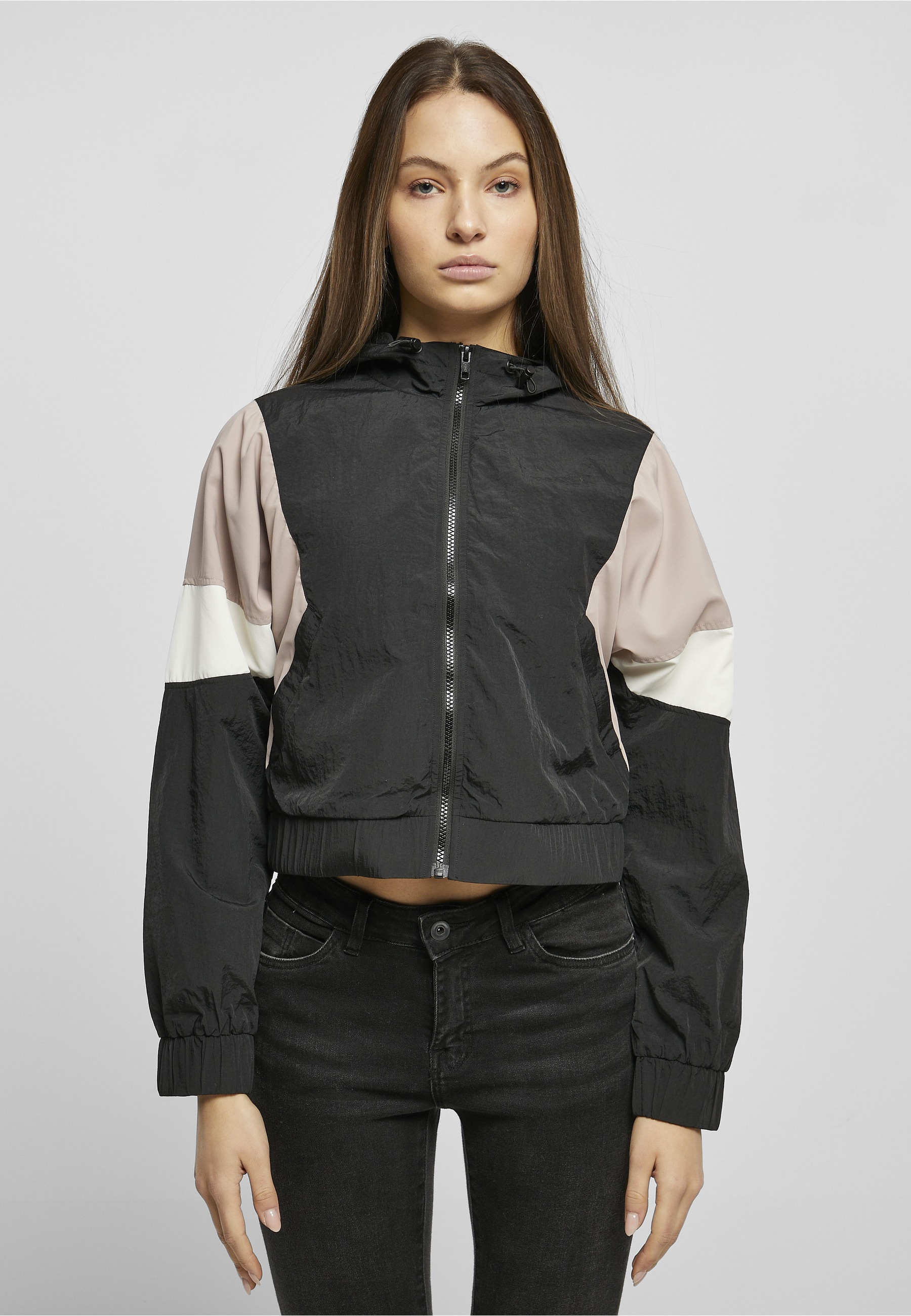 URBAN CLASSICS Outdoorjacke »Urban Classics Damen Ladies Short 3-Tone Crinkle Jacket« 1 Stk. tlg. mit Kapuze